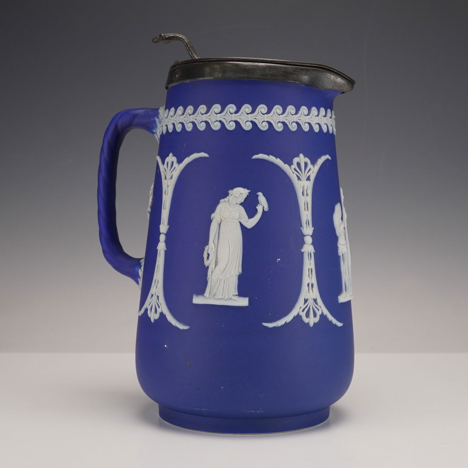 Wedgwood Jasperware Dip Portland Blue Pitcher with Metal Lid (1 of 5)