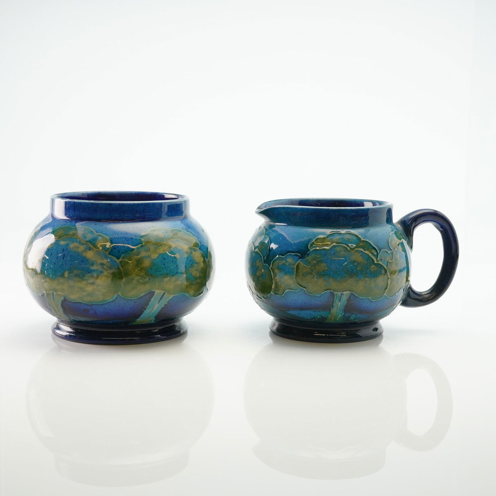2pc Moorcroft Pottery Creamer and Sugar Bowl, Moonlit Blue (1 of 5)