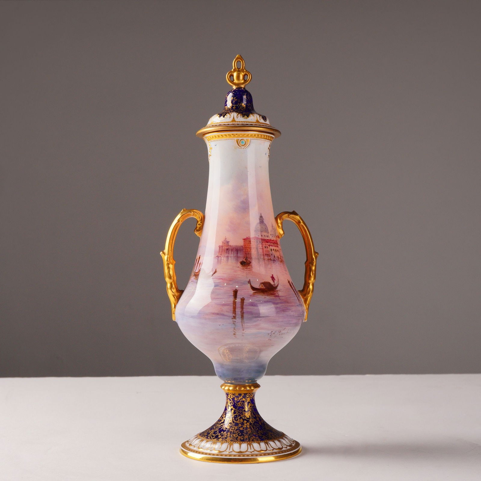 Royal Doulton by J.H. Plant Double-Handled Lidded Vase, Grand Canal Venice (1 of 5)