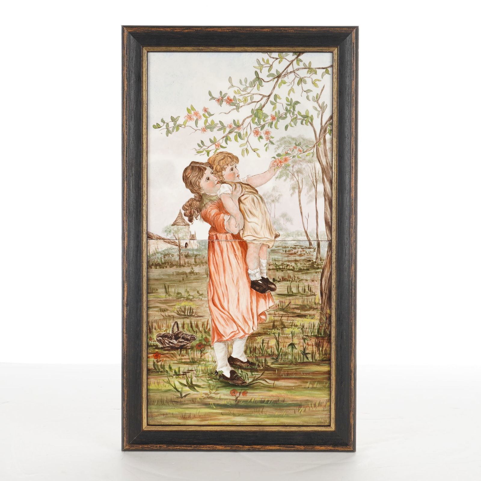 Framed Minton Ceramic Children Picking Flowers Tile Plaque (1 of 4)