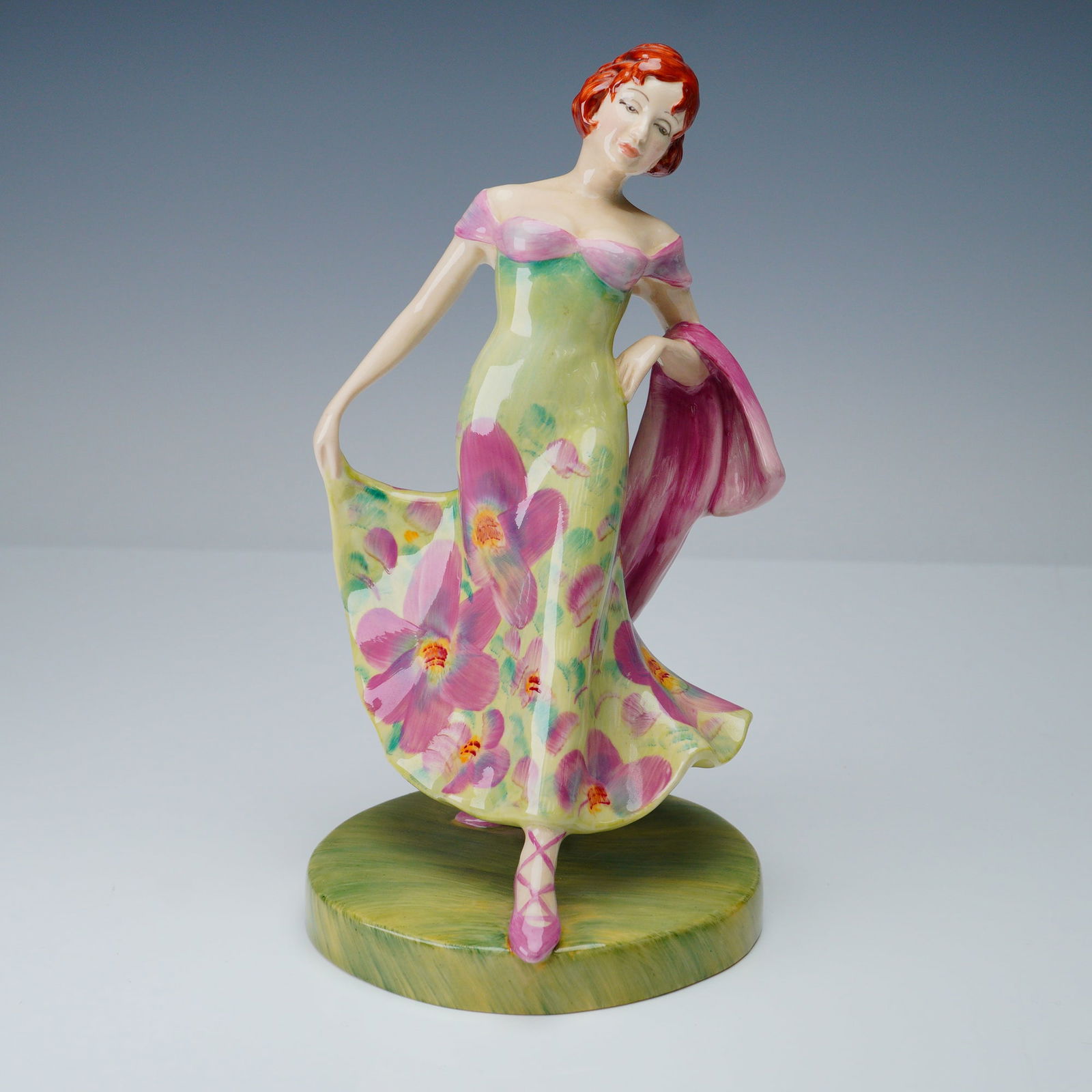 Peggy Davies Ceramics Limited Edition Figurine, Peggy: Handmade and hand-painted ceramic figurine titled Peggy, modelled by Amanda Hughes-Lubeck for Peggy Davies Ceramics. This elegant piece depicts a poised woman with short red hair, dressed in a
