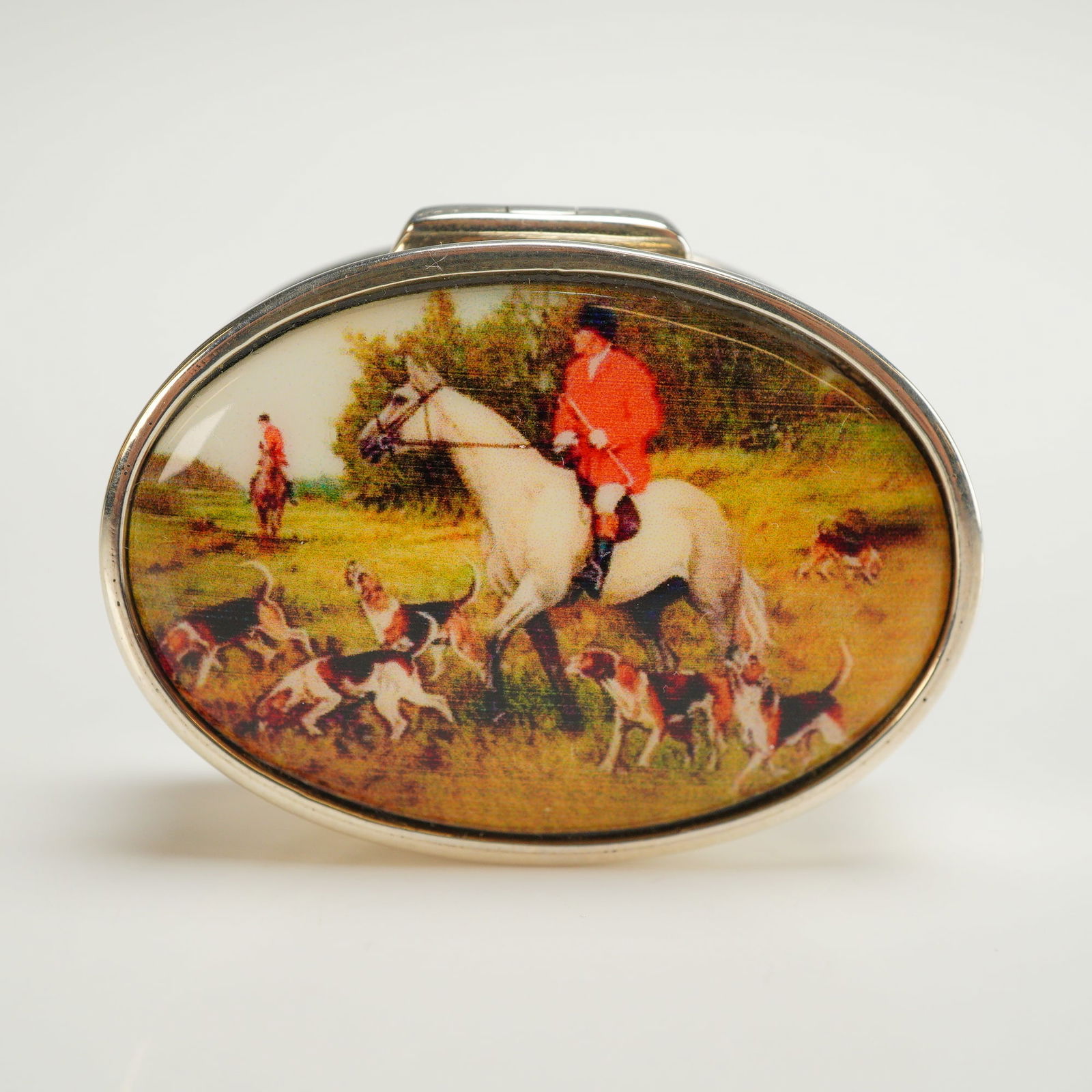 Sterling Silver and Enamel Foxhunting Scene Pill Box (1 of 4)