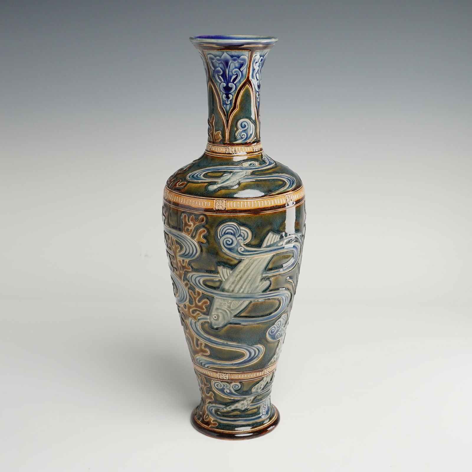 Doulton Lambeth by Mary Thomson Stoneware Fish Motif Vase (1 of 5)