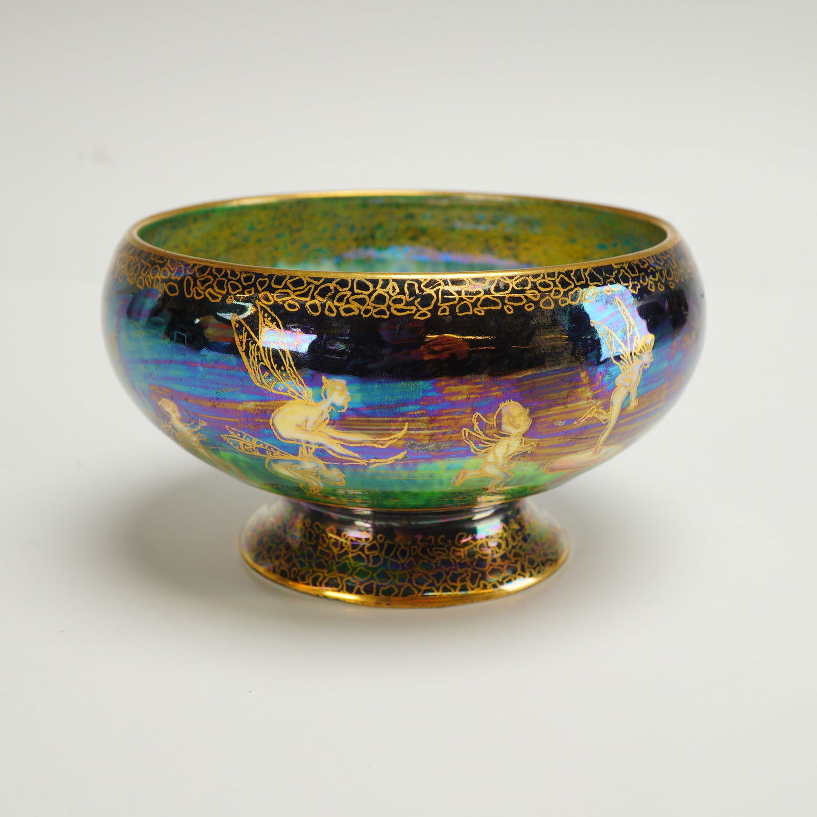 Wedgwood Black Fairyland Lustre Empire Bowl, Leapfrogging Elves Z4968 (1 of 5)
