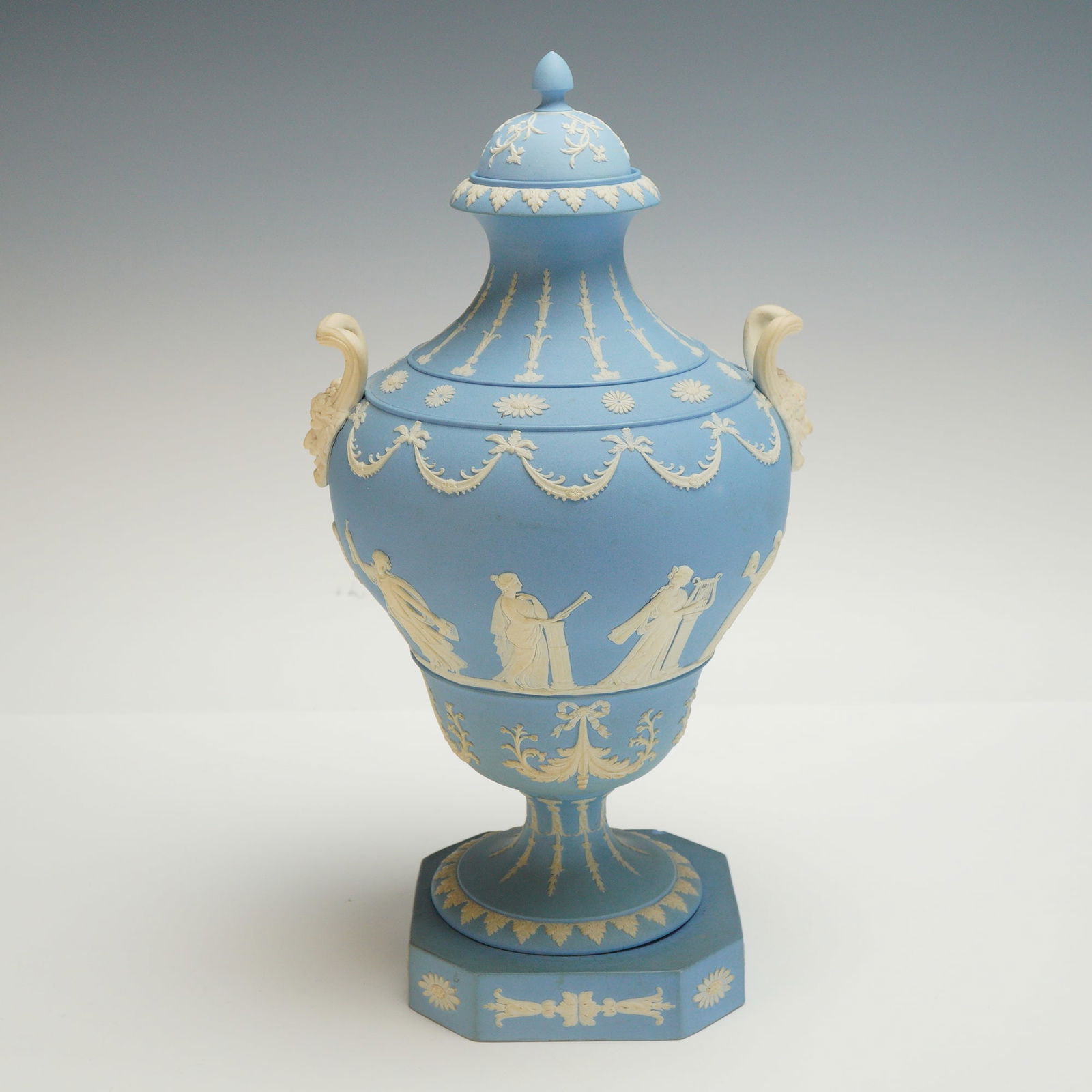 Wedgwood Pale Blue Jasperware Lidded Vase, Apollo and Muses (1 of 5)