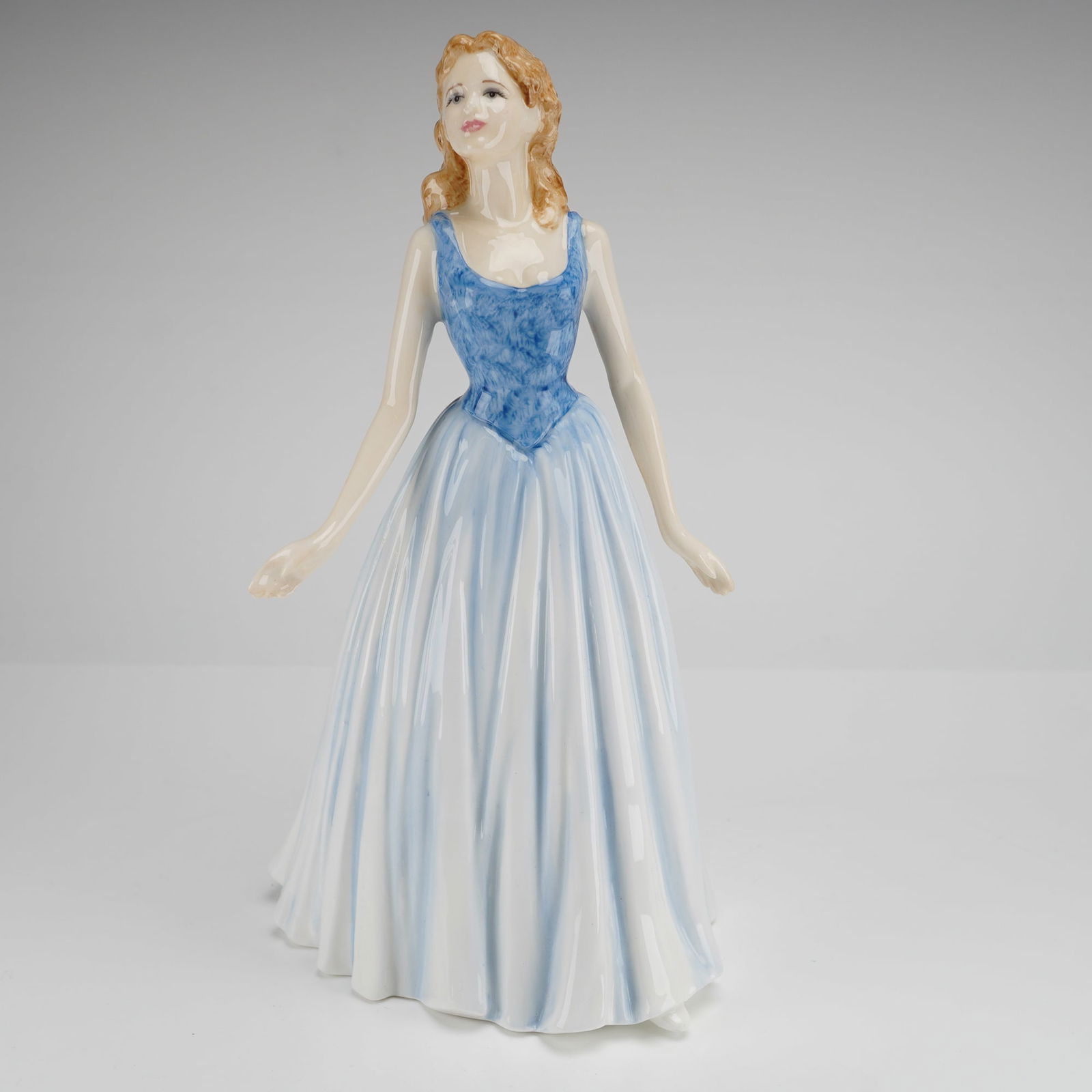 Royal Doulton Bone China Figurine Serenity HN4396: A Royal Doulton Figurine, Serenity HN4396, bone china, modeled by Jessica W. Taylor in 2001, depicting a woman in a long white and blue gown. Dimensions: 4.75"L x 4.00"W x 8.50"H Weight: 1.00 lb