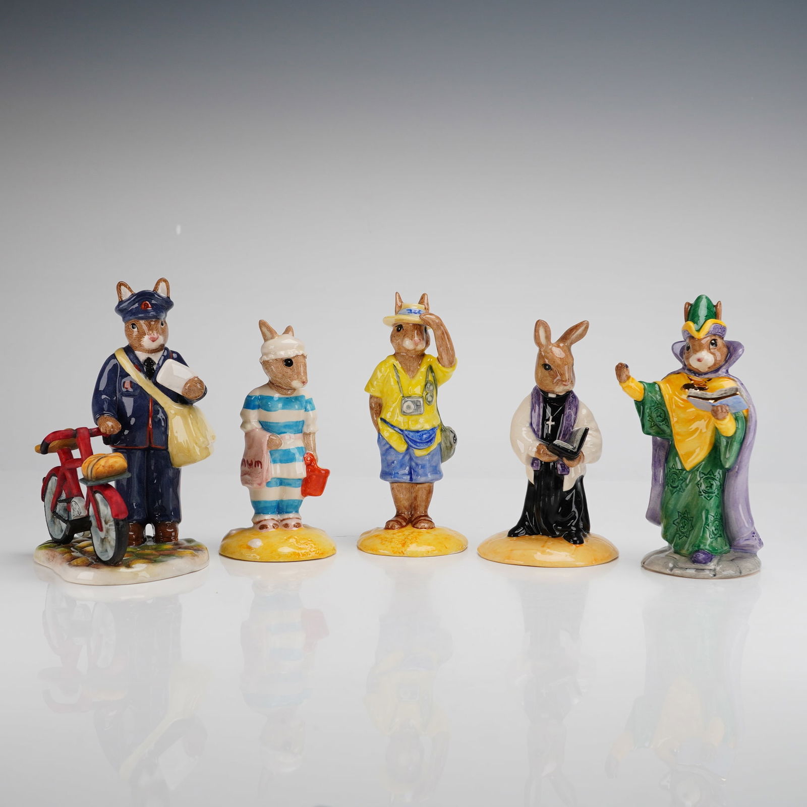 Collection of Five Royal Doulton Bunnykins Figurines Vicar Tourist Mother (1 of 4)