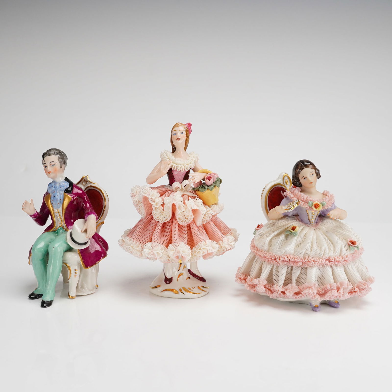 3pc Dresden Style Porcelain Lace Figurines (1 of 3)