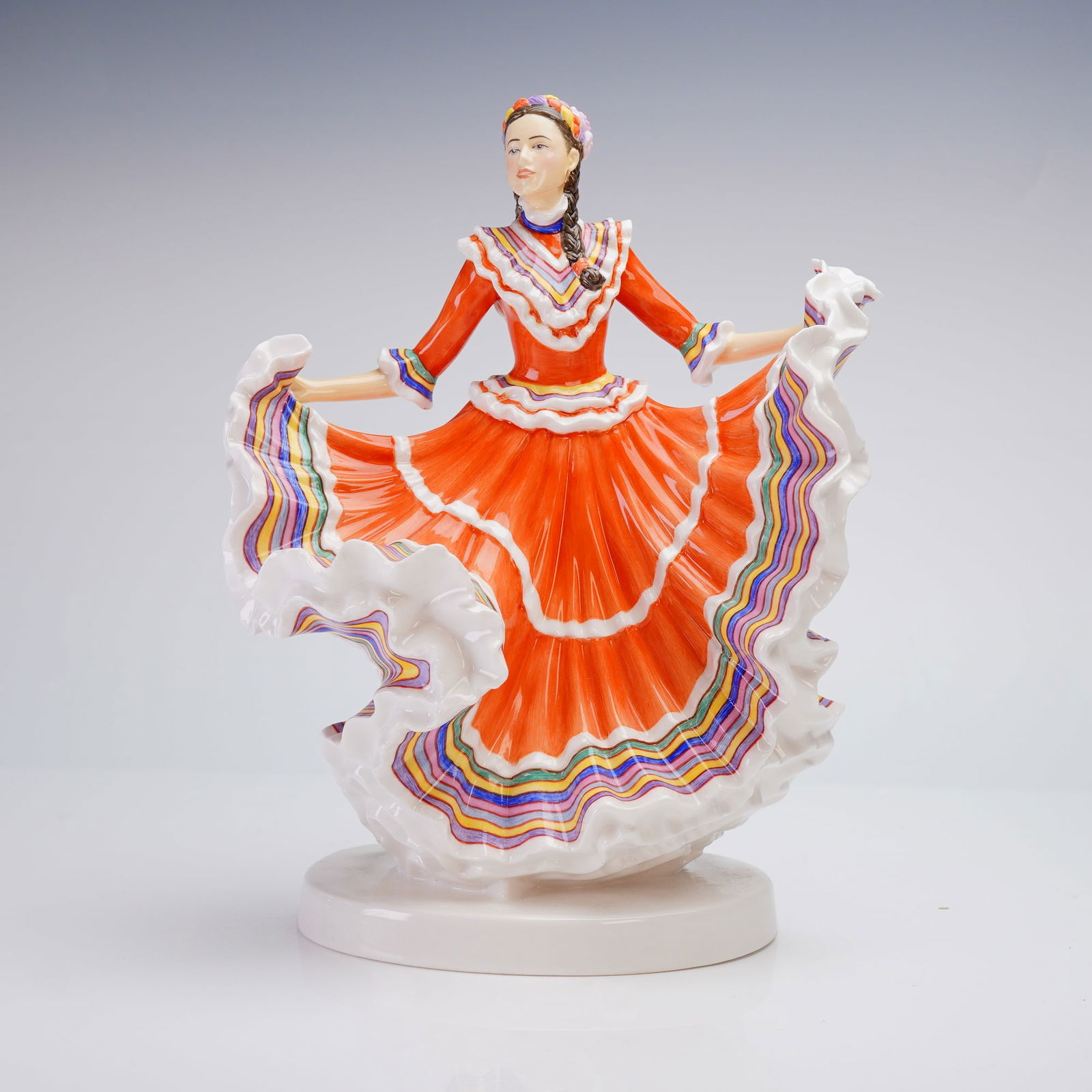 Signed Royal Doulton Figurine, Mexican Hat Dance HN5643: A Royal Doulton hand-decorated bone china figurine titled Mexican Hat Dance, model number HN 5643, from the Dances of the World series. This piece is a limited edition, numbered 0310 of 2,500. The fig