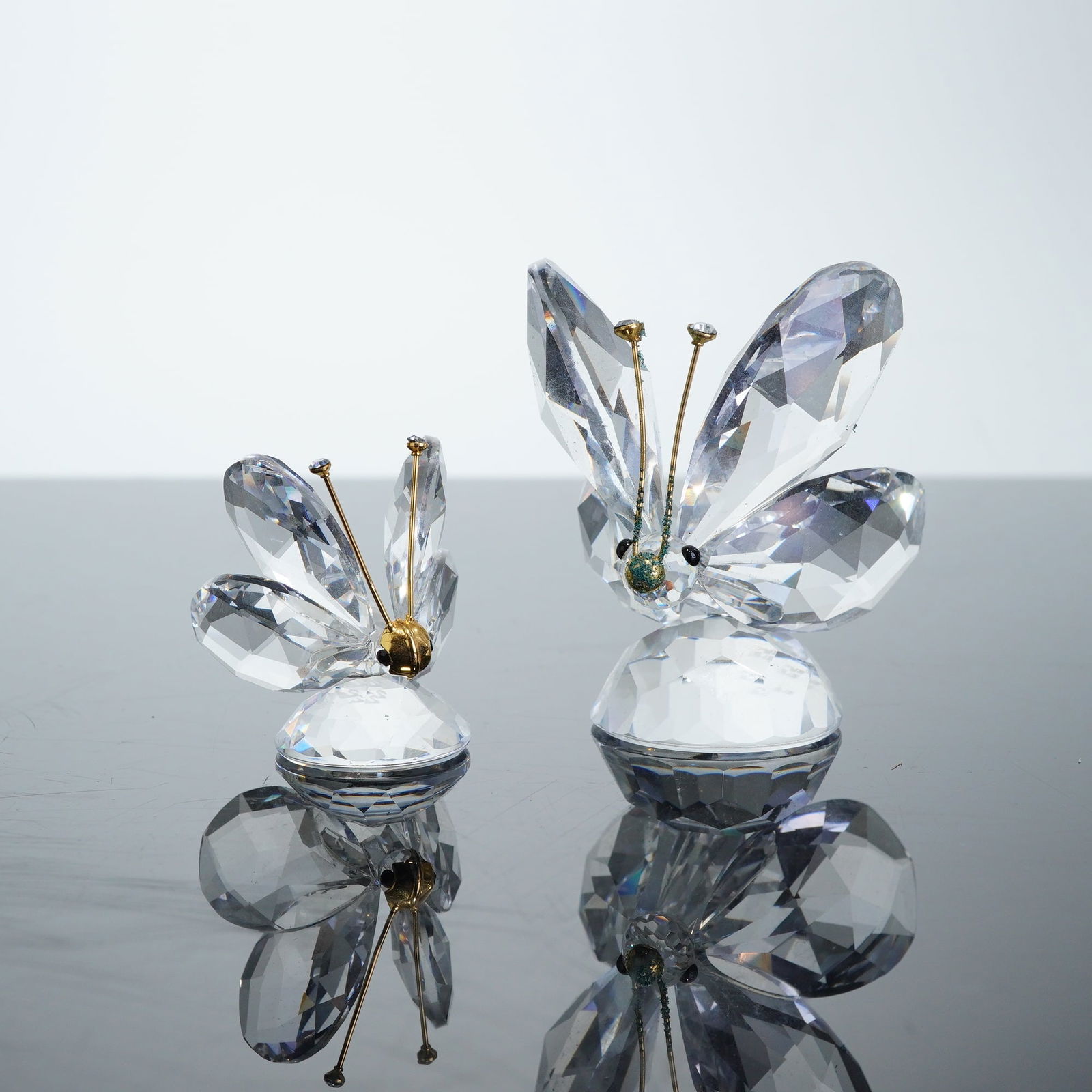 2pc Swarovski Silver Crystal Butterfly Figurines with Gold Antennae (1 of 5)