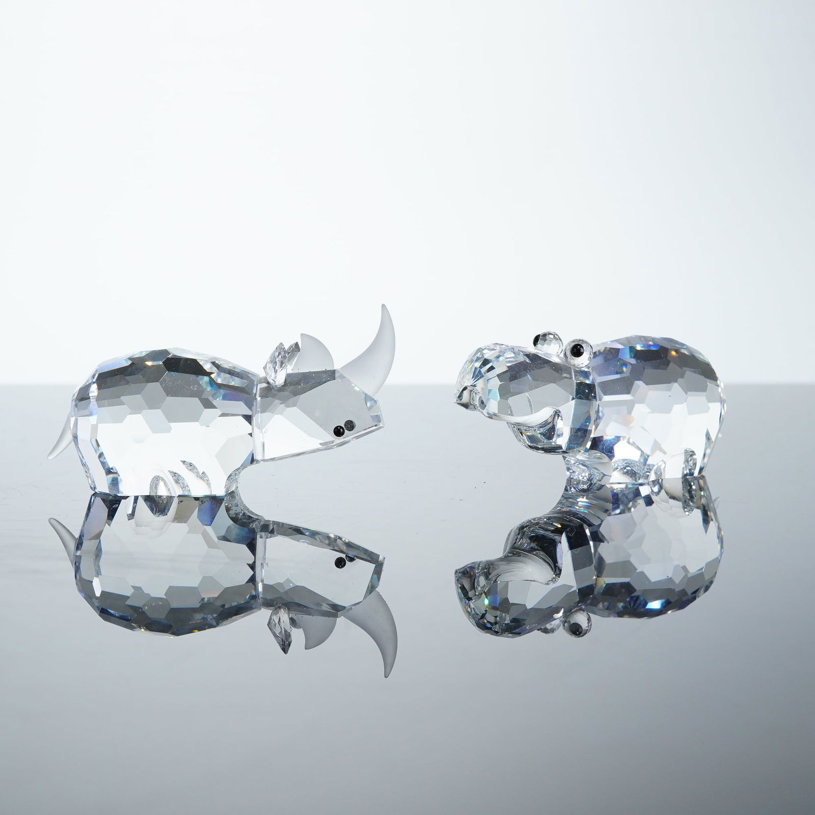 2pc Swarovski Silver Crystal Animal Figurines, Rhinoceros and Hippopotamus (1 of 5)