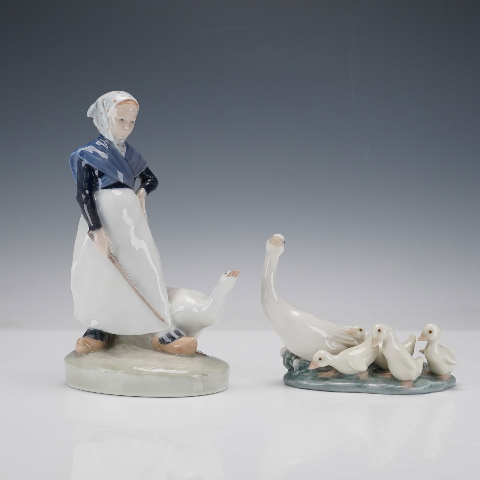 2pc Royal Copenhagen & Lladro Figurines, Goose Girl 528, Ducklings 1001307 (1 of 3)