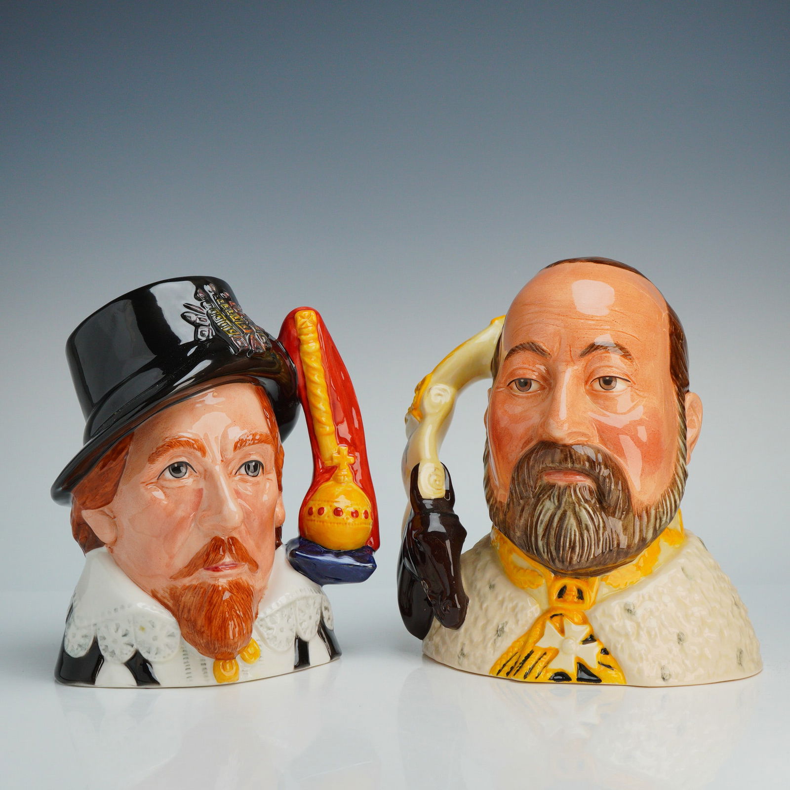 2pc Royal Doulton Large Character Jugs, King James I & King Edward VII (1 of 4)