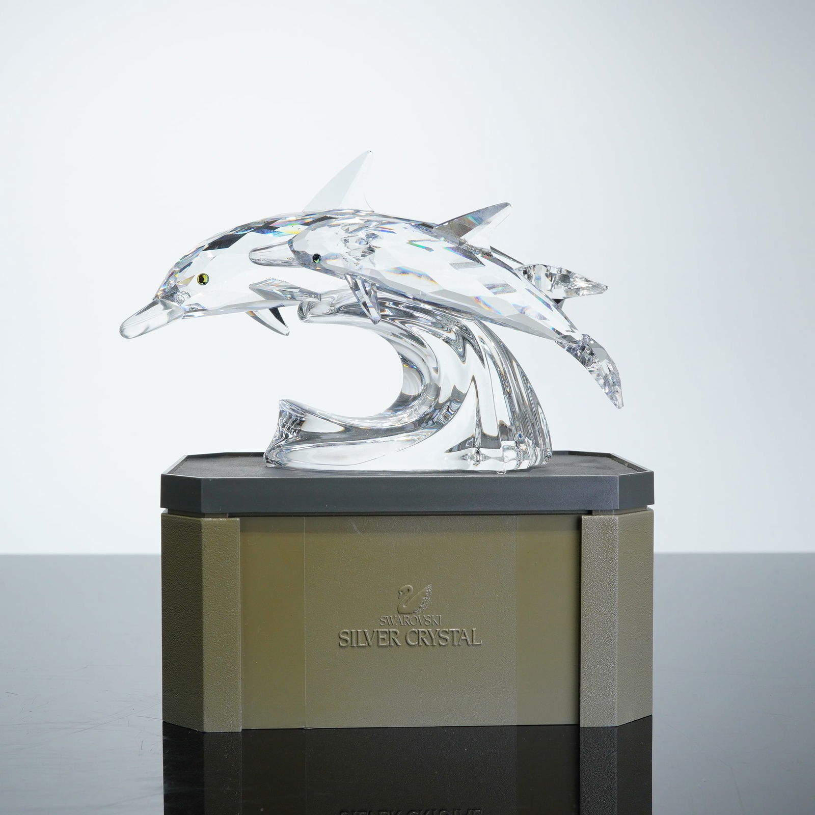 Swarovski Crystal 1990 AE Figurine, Lead Me The Dolphins with Base (1 of 5)
