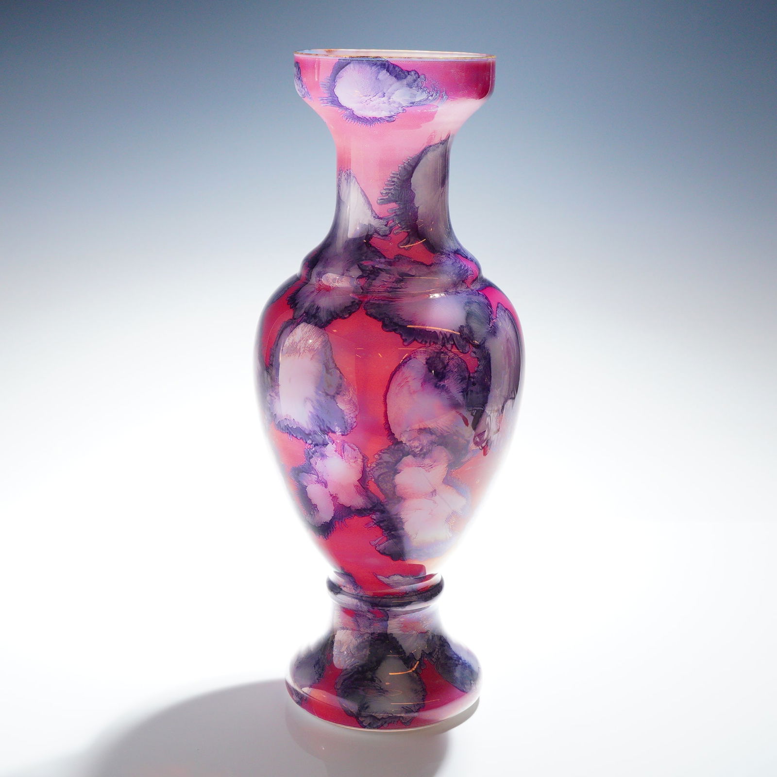 Art Glass Vase with Opaline Pink and Gray Abstracted Design (1 of 3)