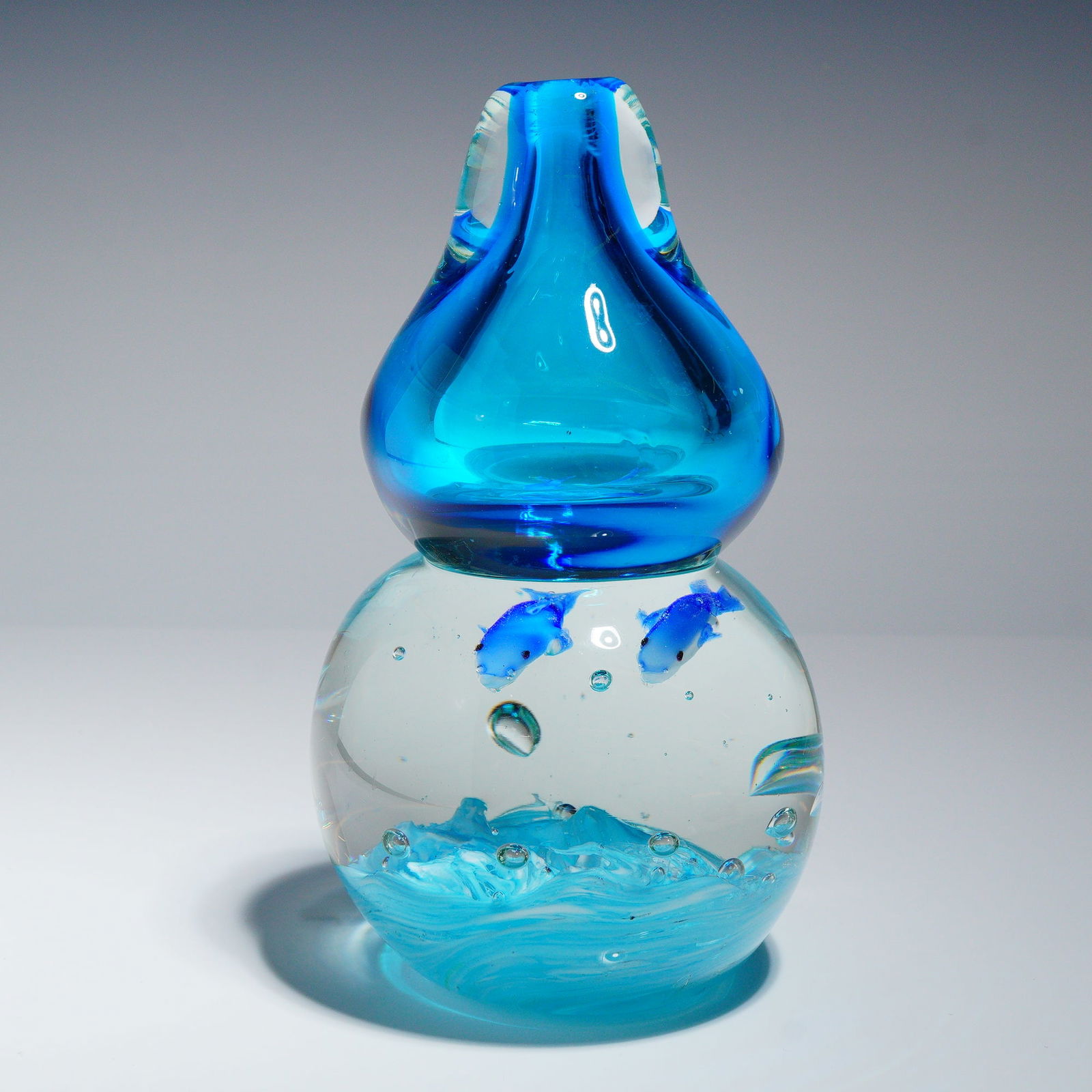 Modern Studio Art Glass Gourd Vase w/ Internal Marine Life Inclusion (1 of 3)