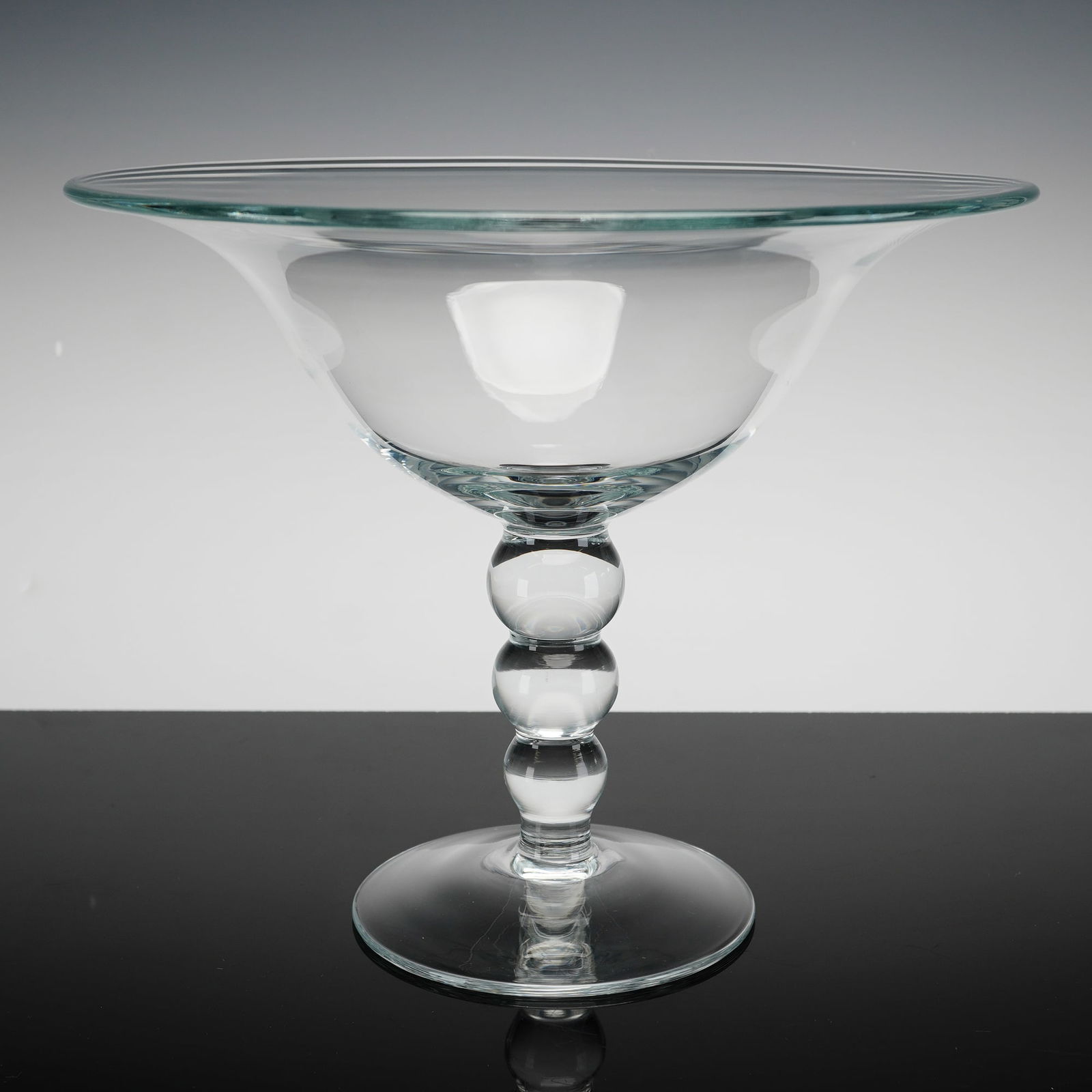 Large Clear Glass Centerpiece Compote with Three Ball Pedestal Stem (1 of 3)