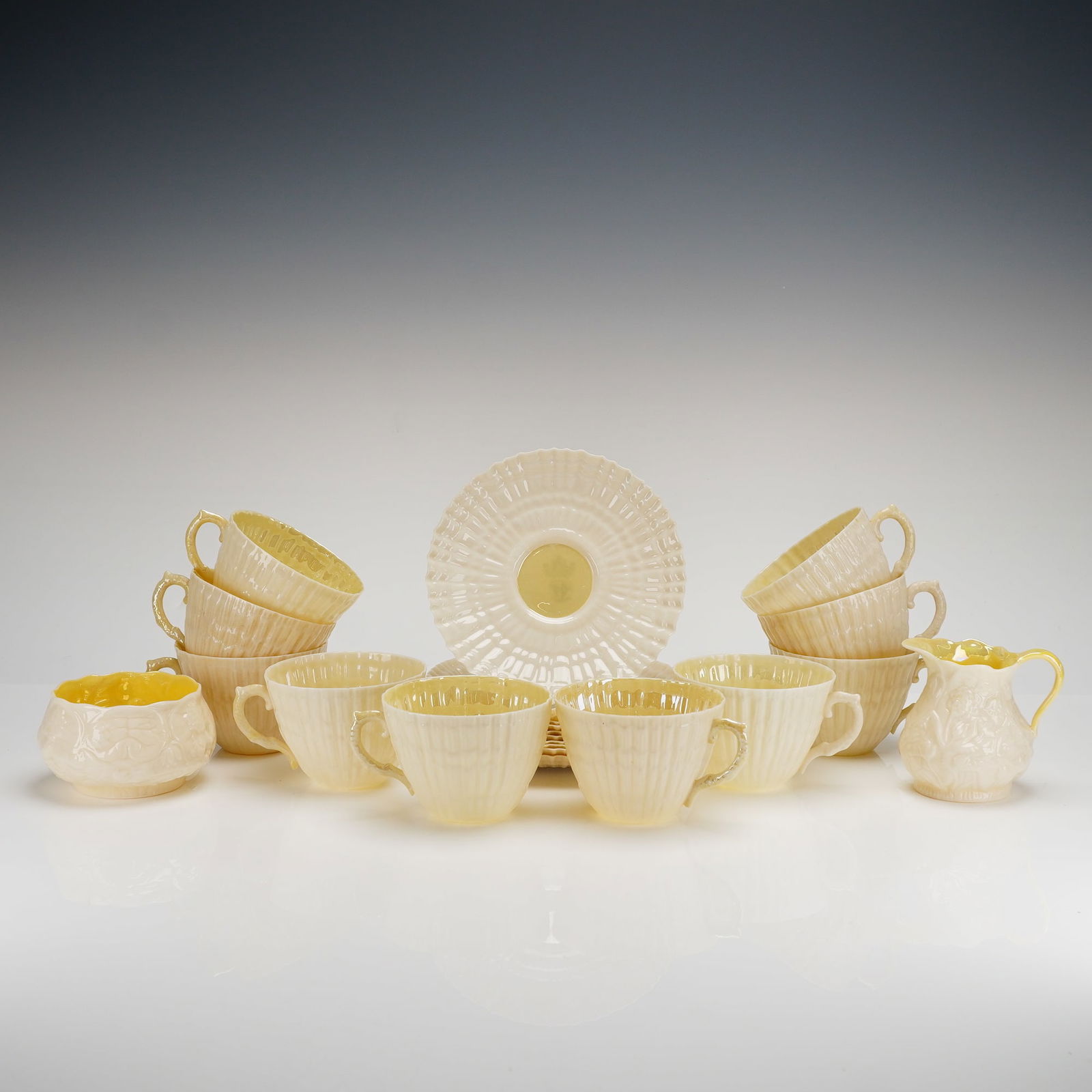 23pc Belleek Eggshell Parian Porcelain Tea Set with Neptune Shell Pattern (1 of 5)