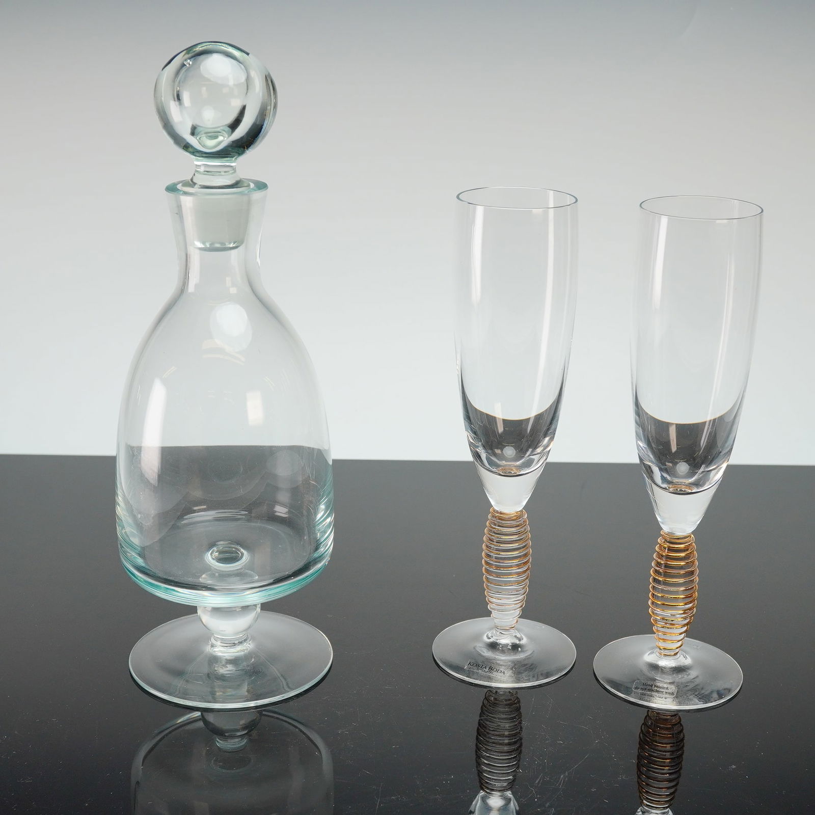 3pc Barware Set of Crystal Footed Decanter and Kosta Boda Glassware (1 of 5)