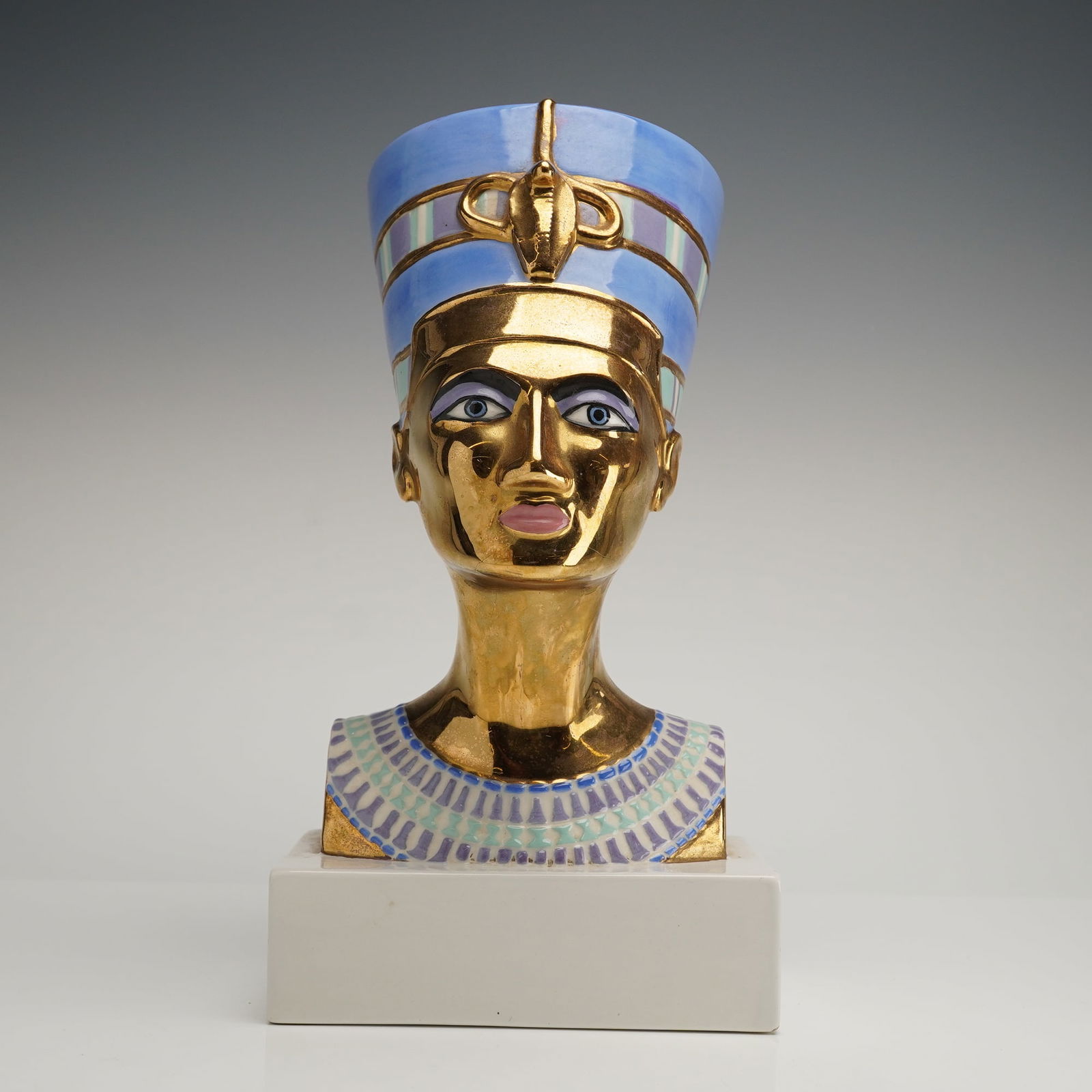A Modern Decorative Ceramic Nefertiti Bust with Gold Luster Finish (1 of 5)