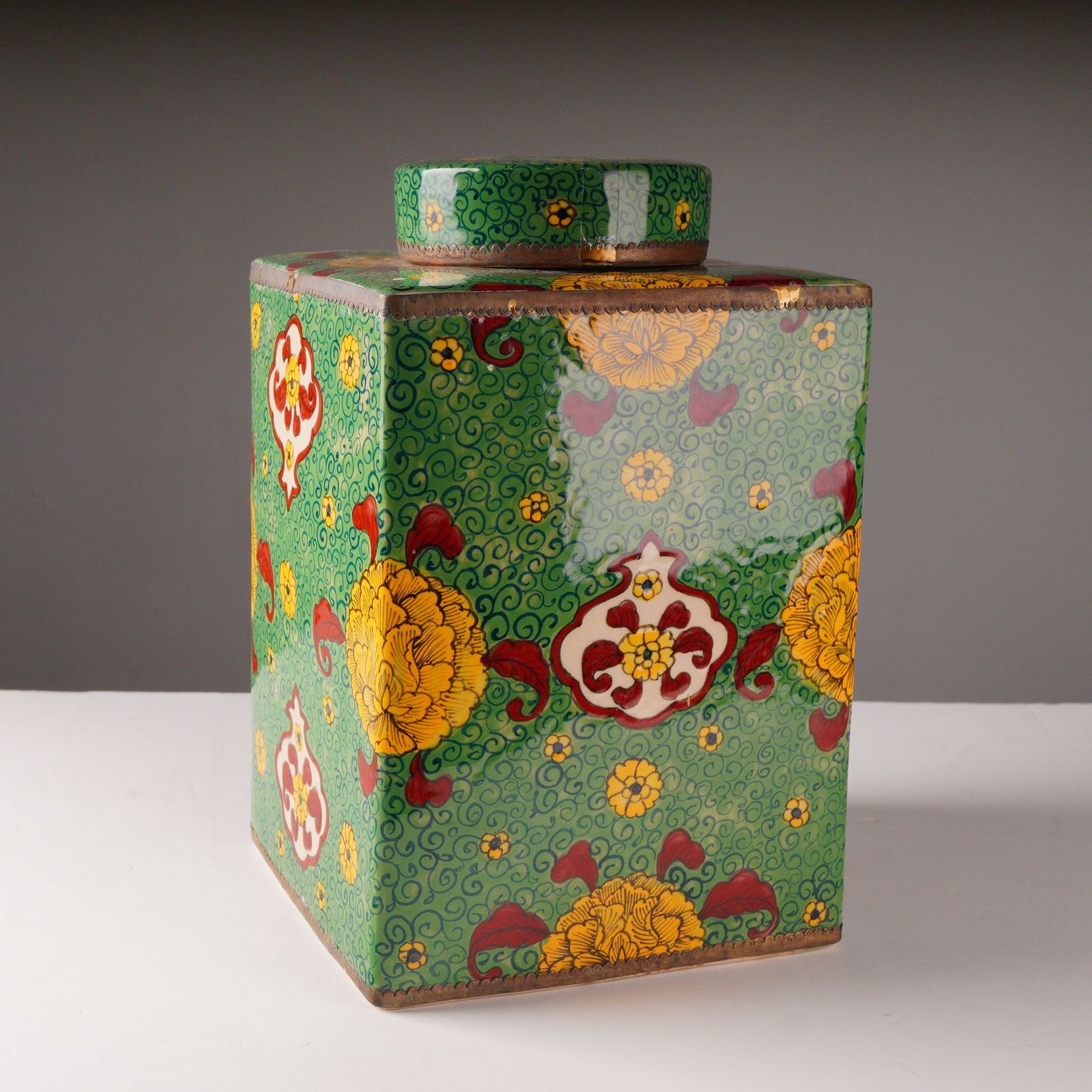 Hand-Made Chinese Famille Verte Style Ceramic Ginger Jar with Lid (1 of 5)