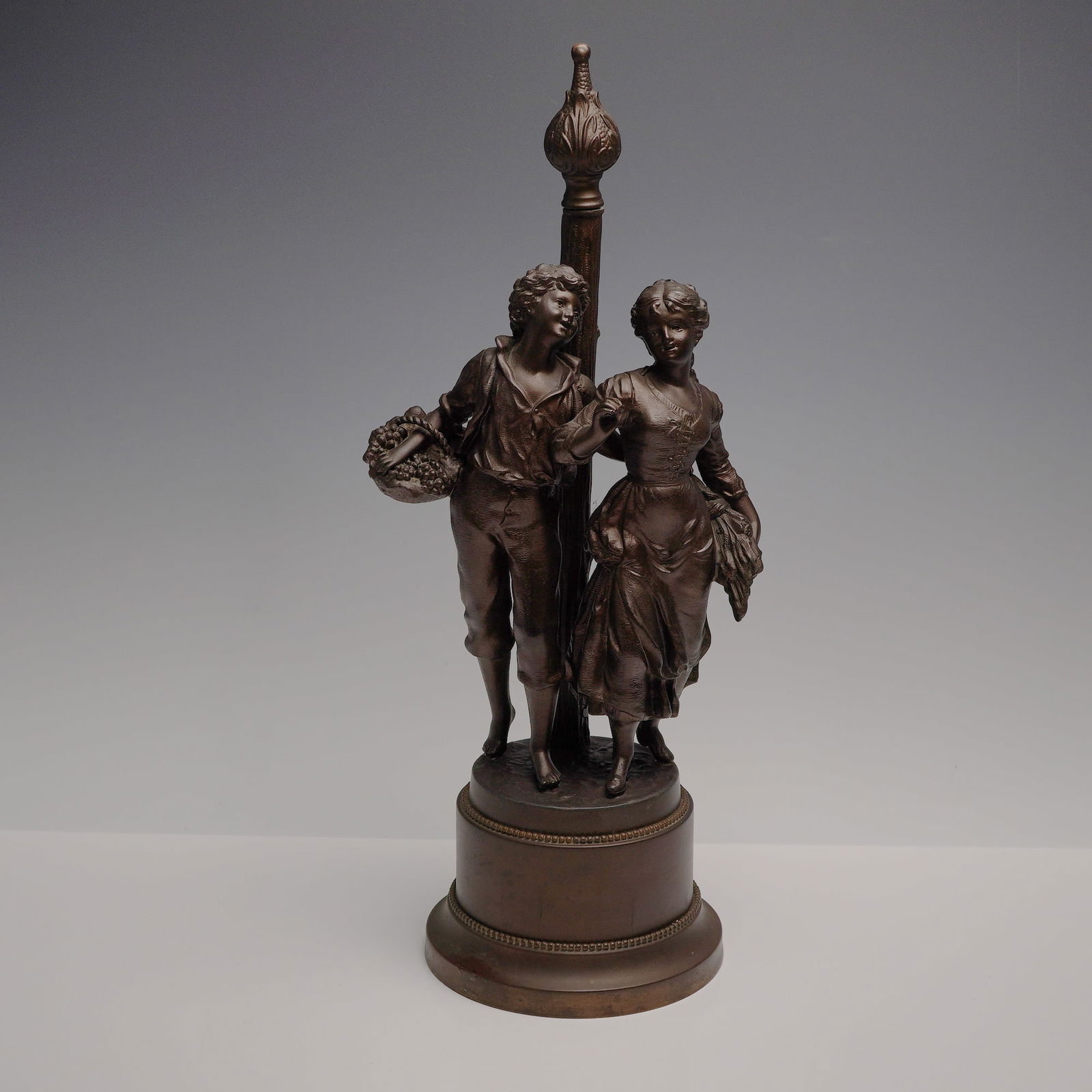 Figural Boy and Girl Lamp Sculpture with Central Post, Bronze-Finish (1 of 5)