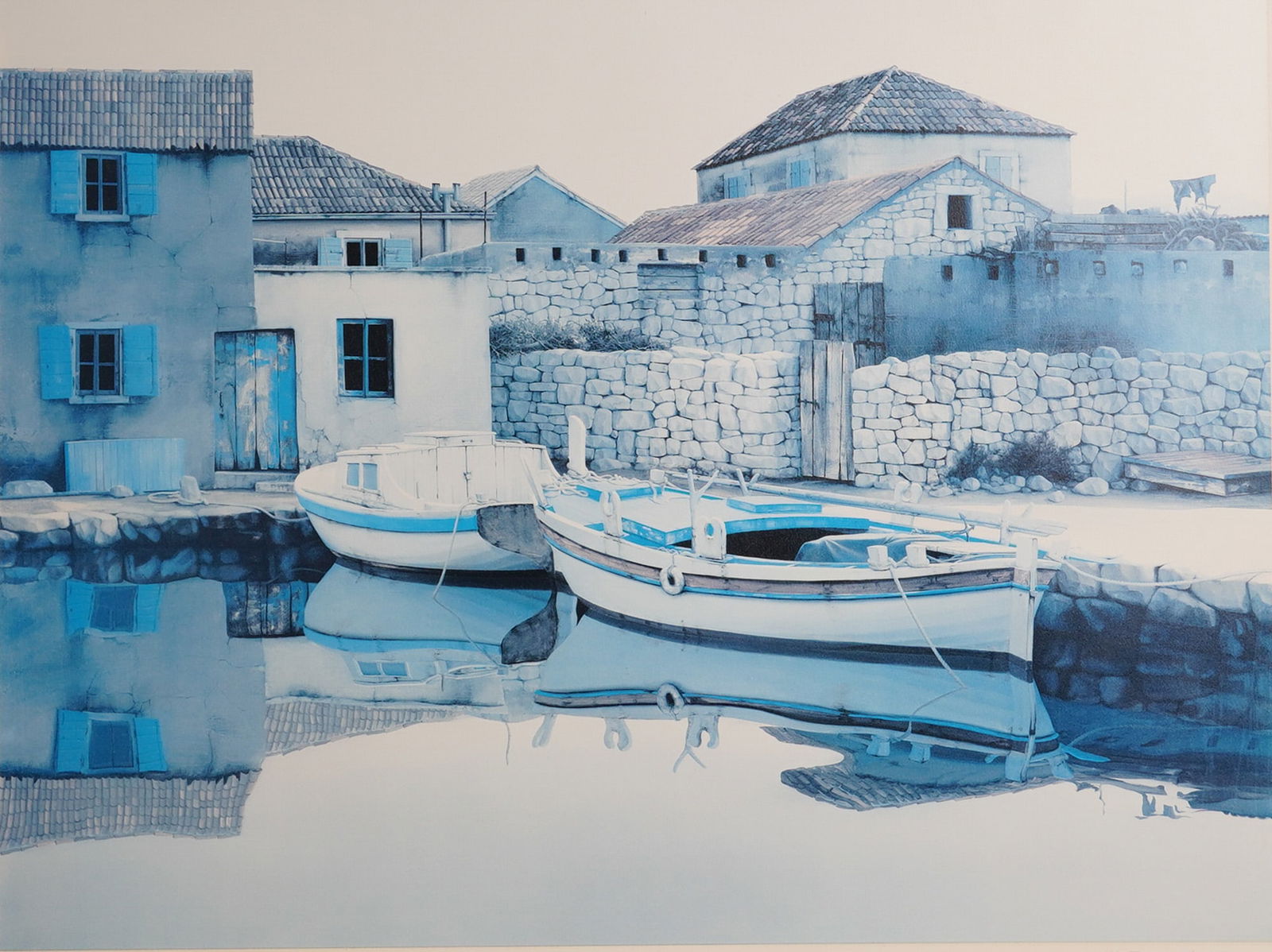 Zvonimir Mihanovic (Croatian b. 1946) Lithograph, Village Betina, Signed: A limited edition lithograph by Zvonimir Mihanovic (Croatian, b. 1946) after his original oil painting titled Village Betina Before Sunset, depicting a coastal village scene. The artwork is rendered i