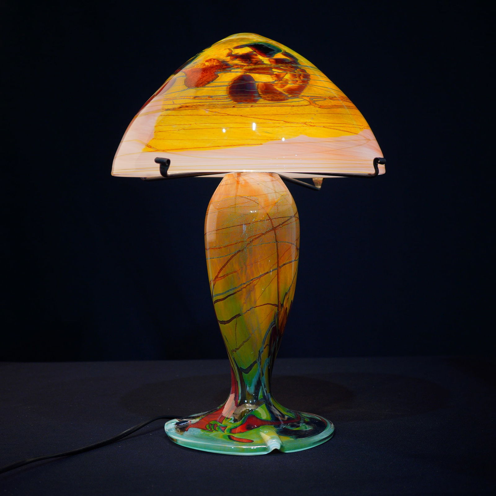 Art Nouveau Style Hand-Blown Glass Mushroom Table Lamp w/ Etched Signature (1 of 6)
