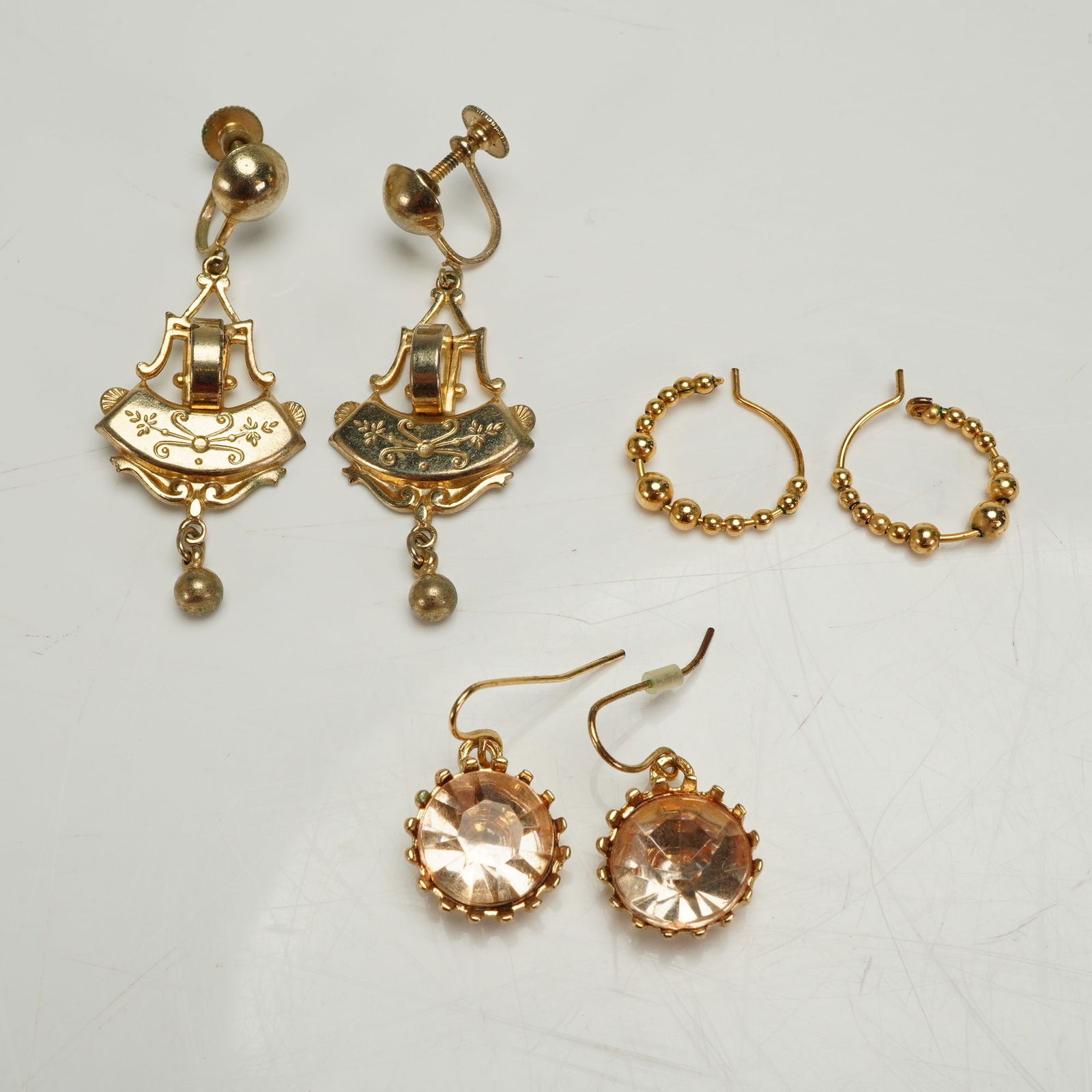 Three Pairs of Vintage Gold-Tone Costume Earrings (1 of 4)