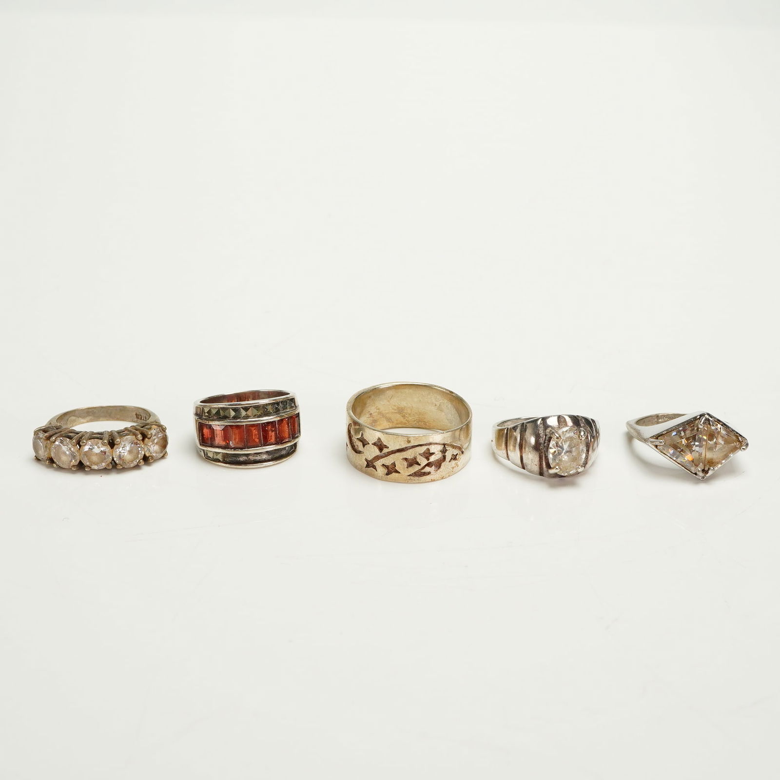 A Collection of Five Sterling Silver and Simulated Stone Rings (1 of 4)