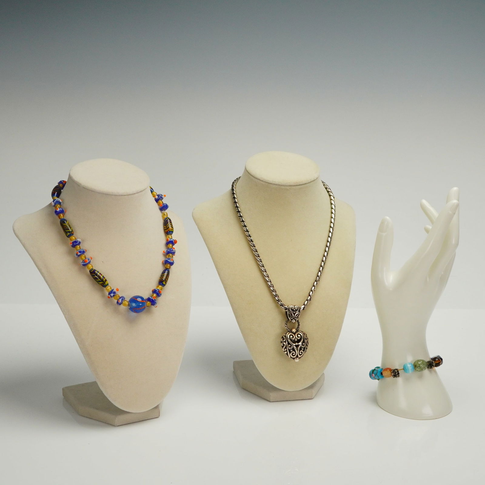 A Trio of Glass Bead and Metal Costume Jewelry Necklaces and Bracelet (1 of 5)