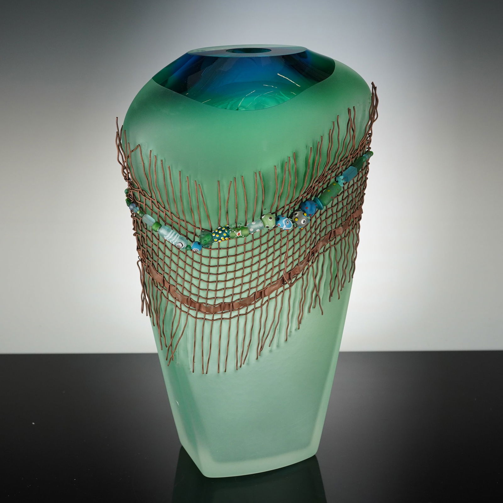 Jim and Connie Grant Copper Wrapped Art Glass Vase (1 of 5)
