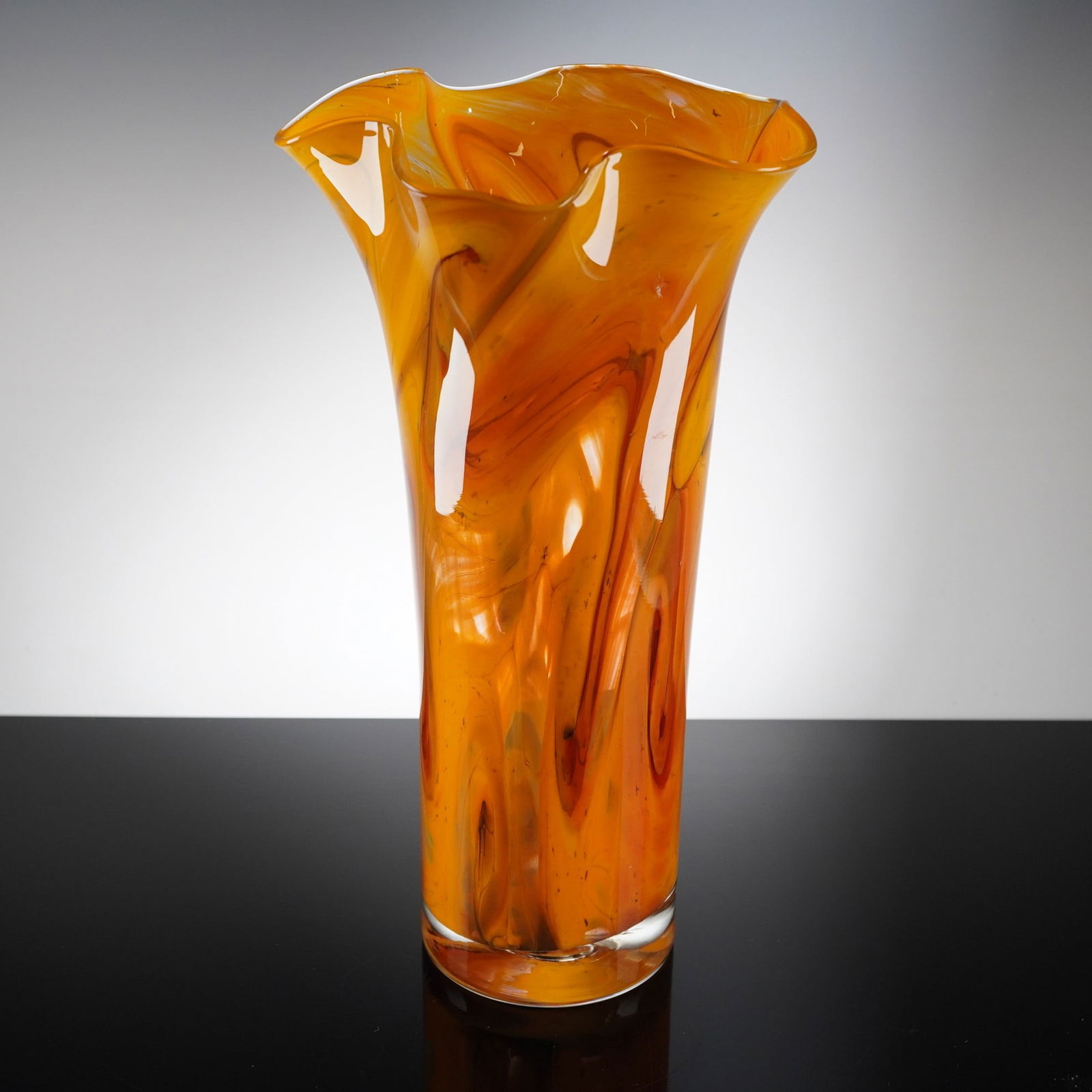 Contemporary Art Glass Vase with Amber and Brown Swirls (1 of 4)