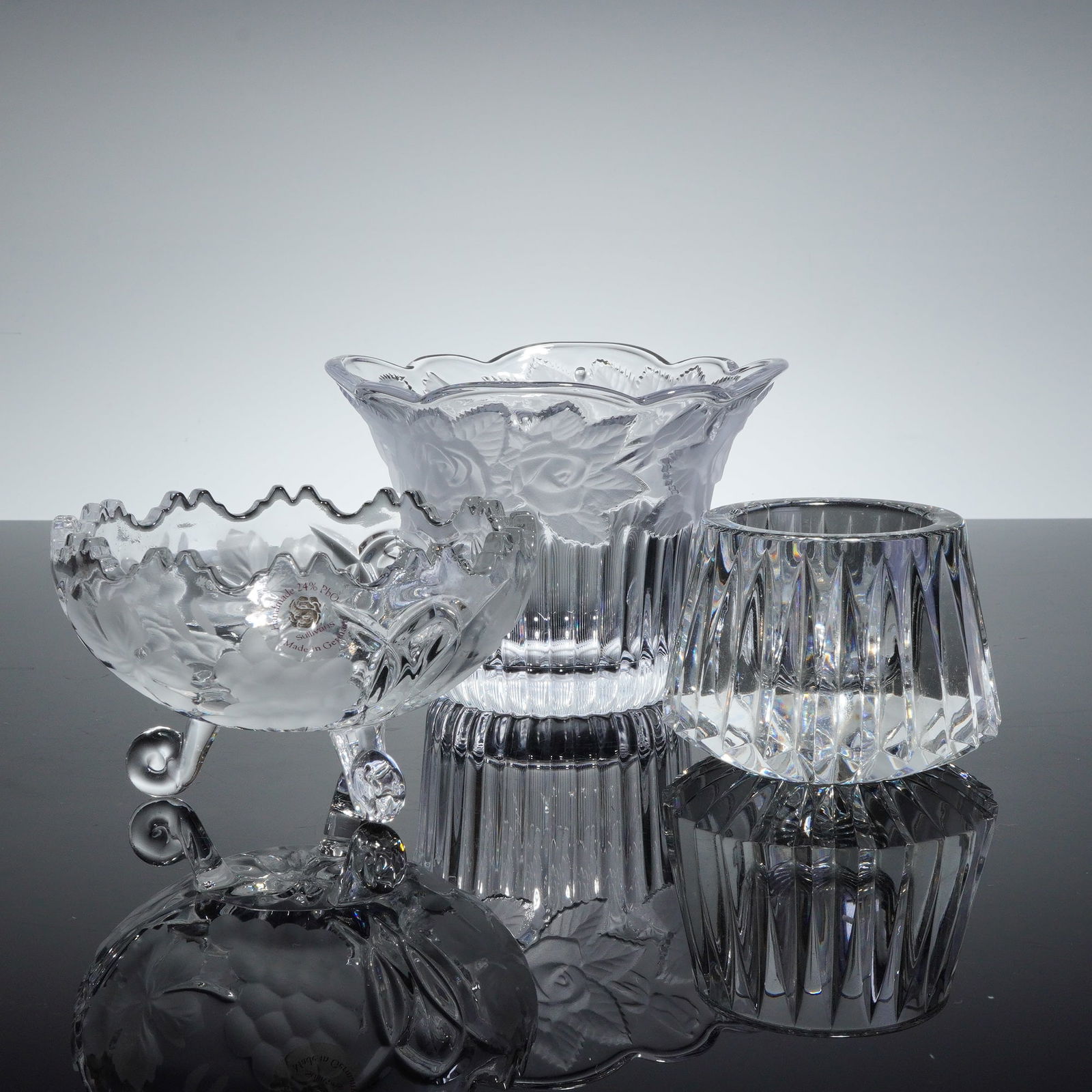 3pc Crystal and Glass Bowls and Candle Holder (1 of 4)