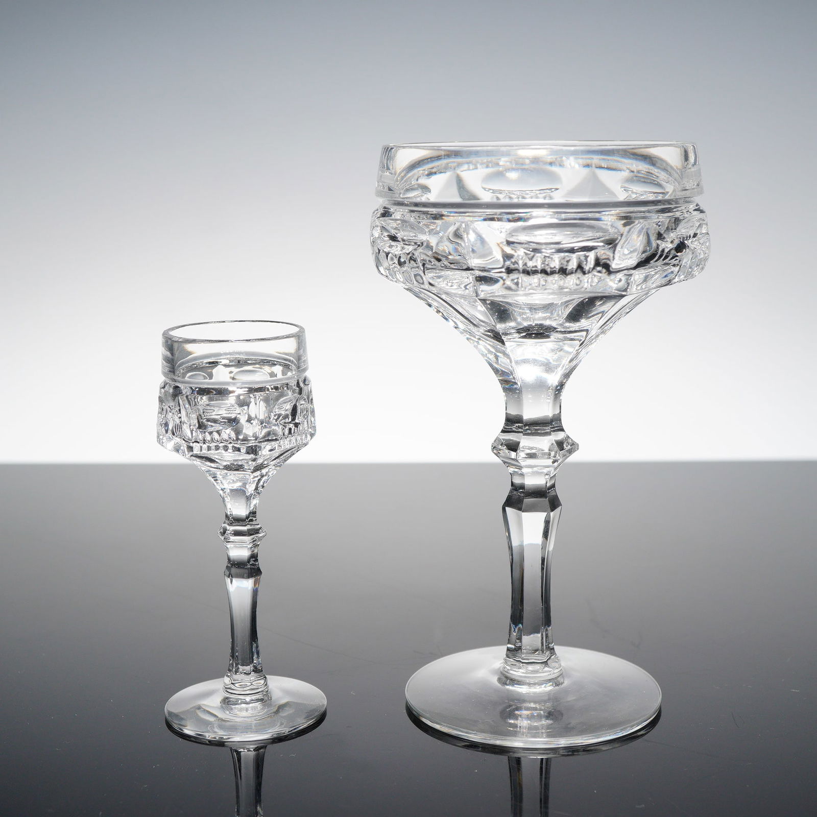 2pc Clear Cut Crystal Champagne and Cordial Glasses (1 of 2)
