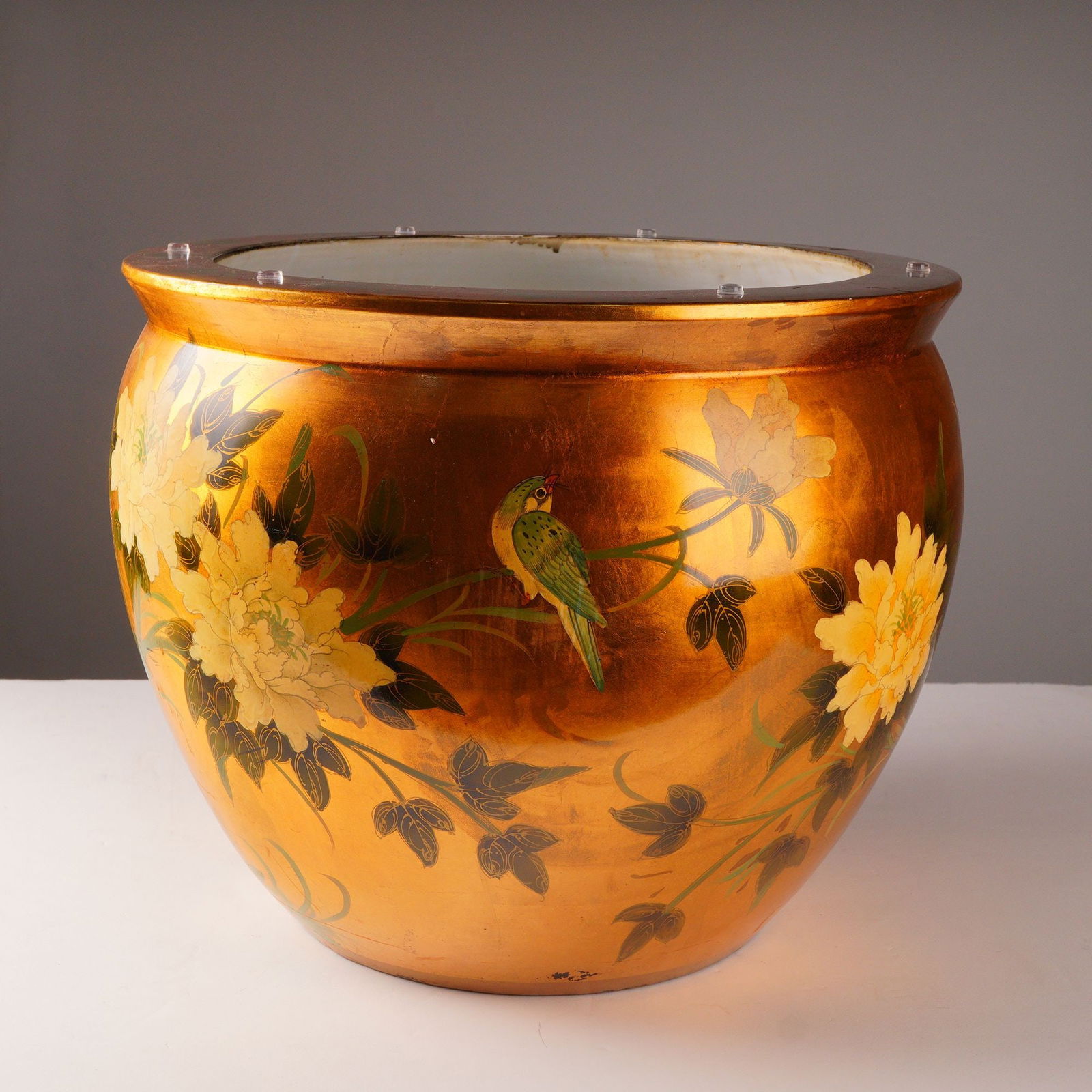 Chinese Style Gilt Porcelain Fishbowl Jardiniere (1 of 4)