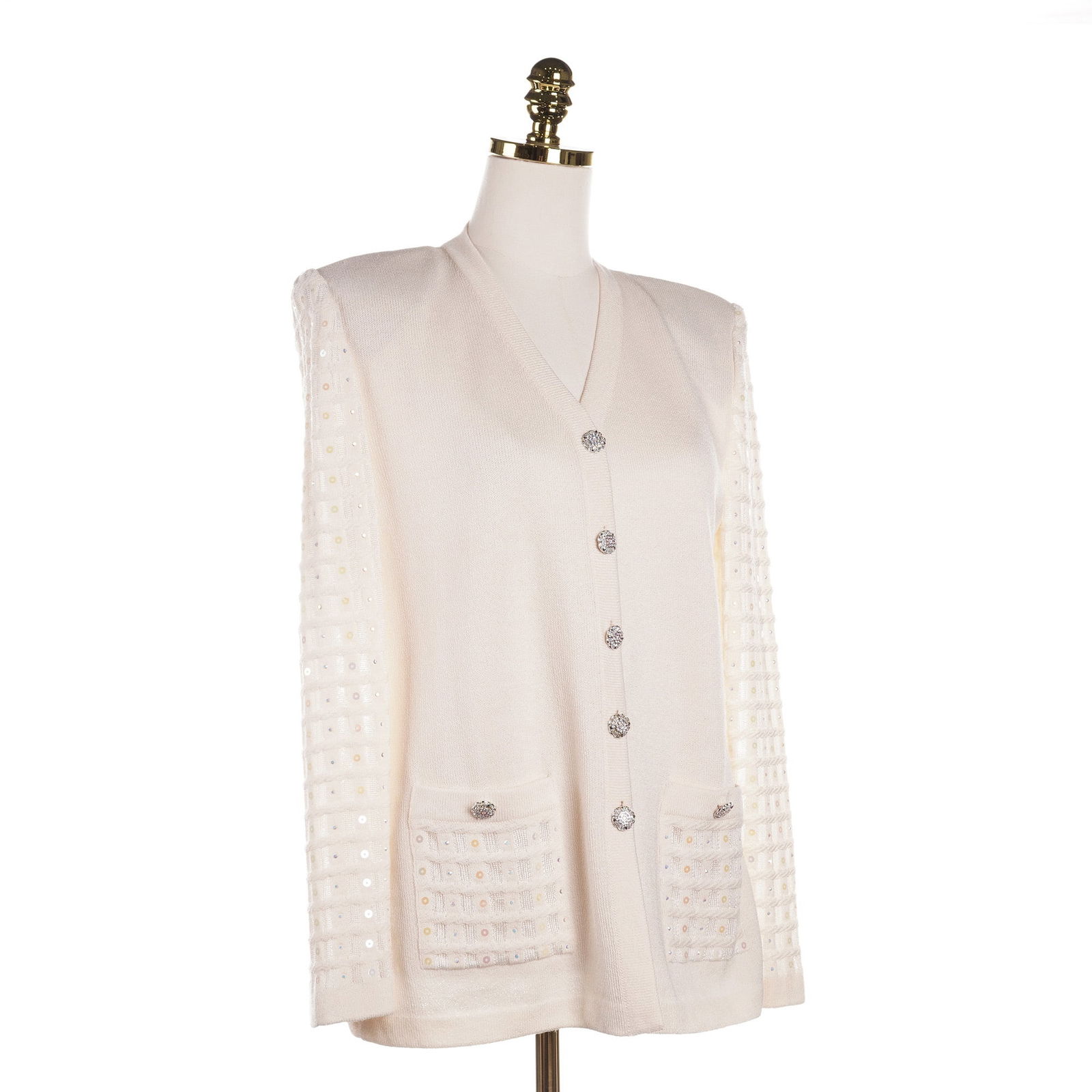 St John Evening Marie Gray Off White Knitted Jacket with Sequins (1 of 5)