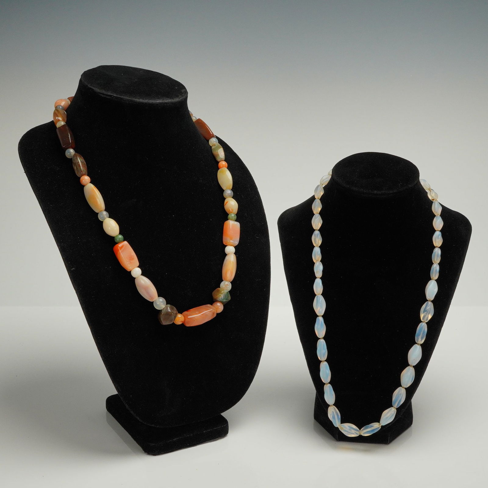 A Pair of Multicolor Agate and Opalite Beaded Necklaces (1 of 4)