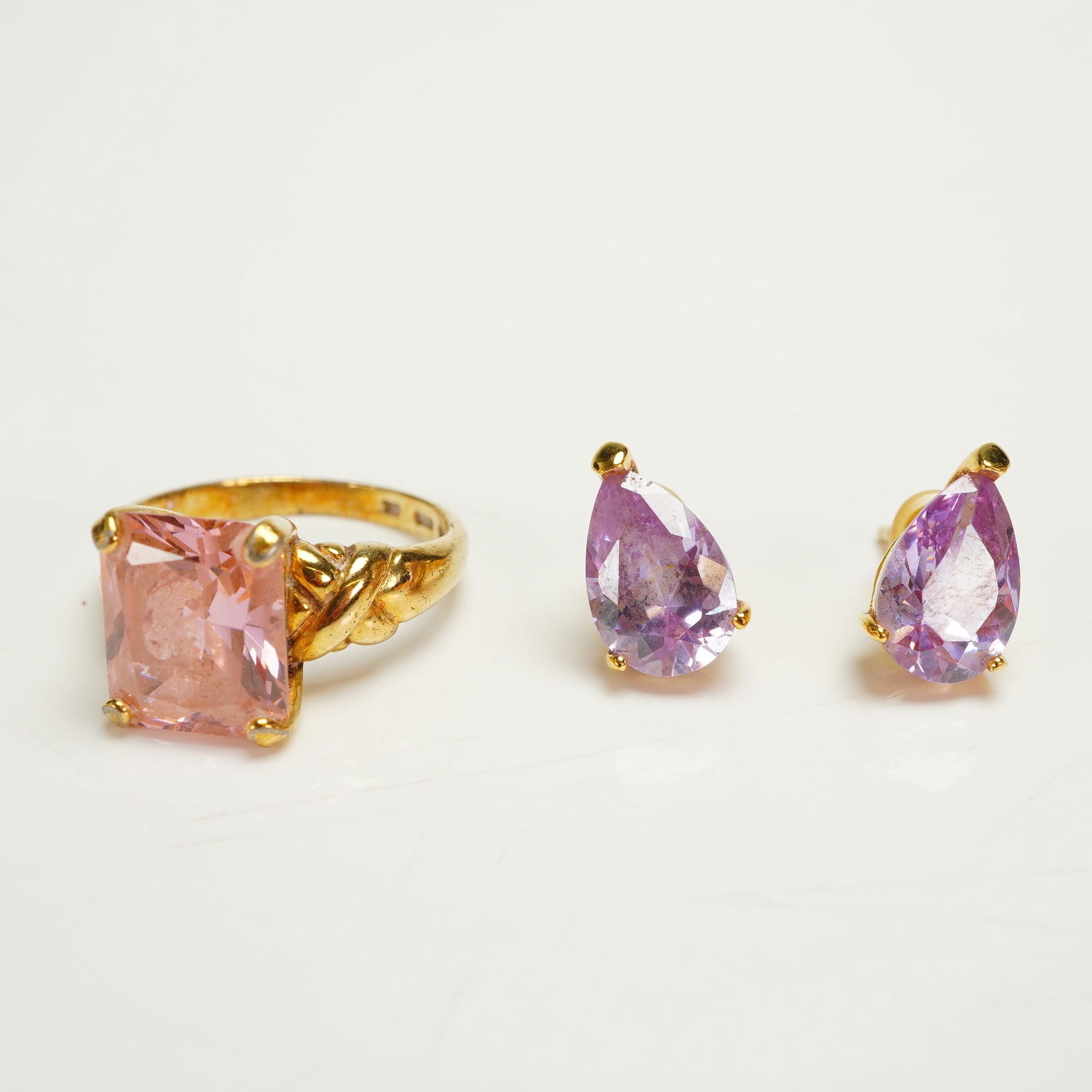 Trio of Gold-Tone Costume Jewelry with Pink and Purple Stones (1 of 6)
