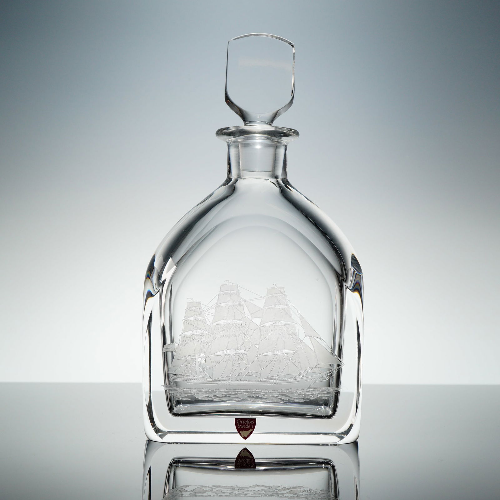 Orrefors Engraved Ship Motif Crystal Decanter with Stopper (1 of 4)