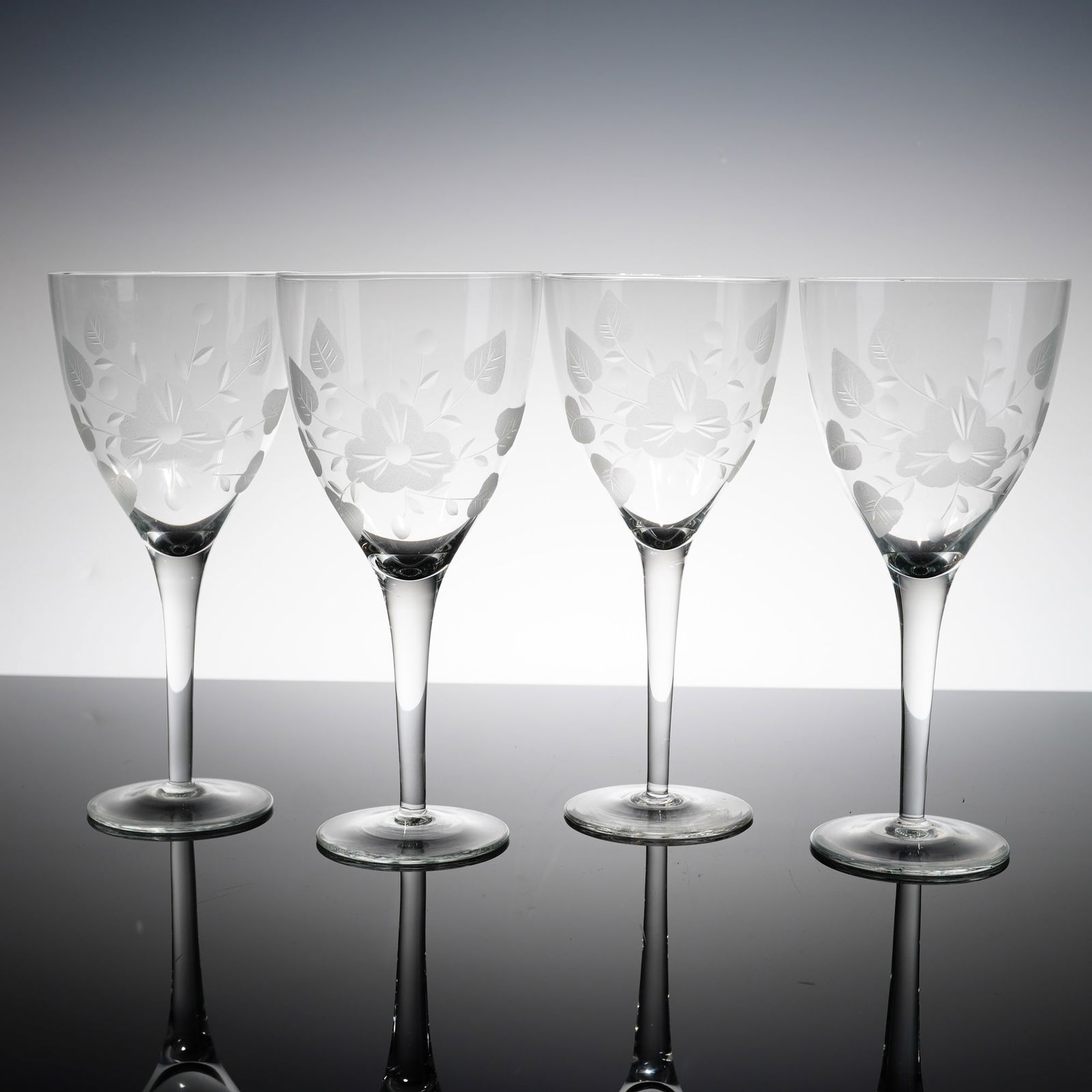 4pc Floral Etched Crystal Wine Glasses (1 of 3)