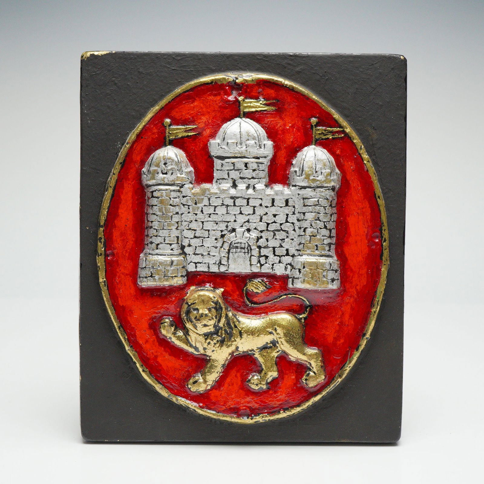 Norwich General Assurance Co by E. V. Jackson Reproduction Fire Mark Plaque: This molded reproduction fire mark represents the Norwich General Assurance Office, originally established in Norwich in 1792 and later merged with Norwich Union in 1821. The plaque features the arms