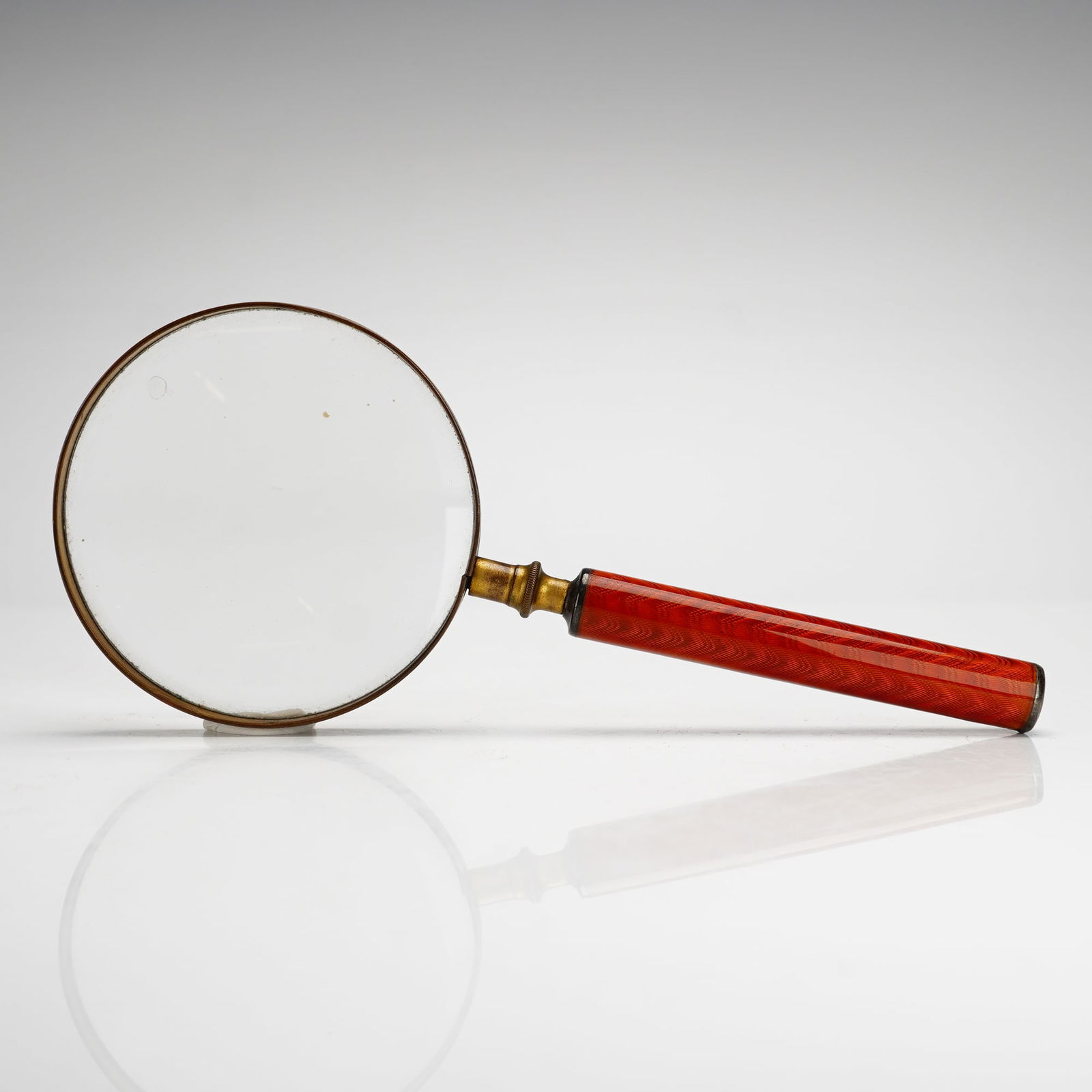 Red Guilloche Enamel Handle and Brass Frame Magnifying Glass (1 of 3)