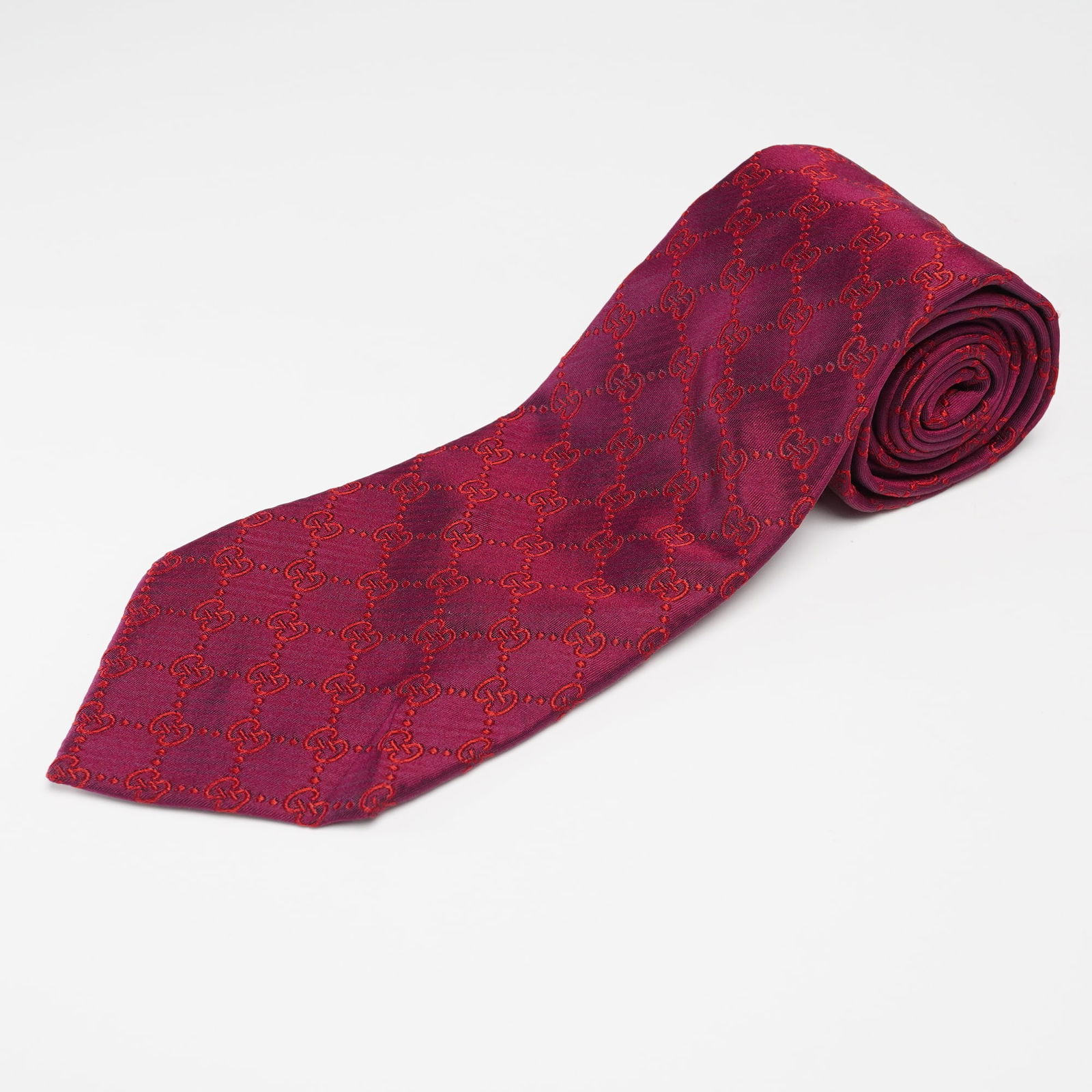 Gucci Burgundy Silk GG Logo Mens Tie (1 of 3)