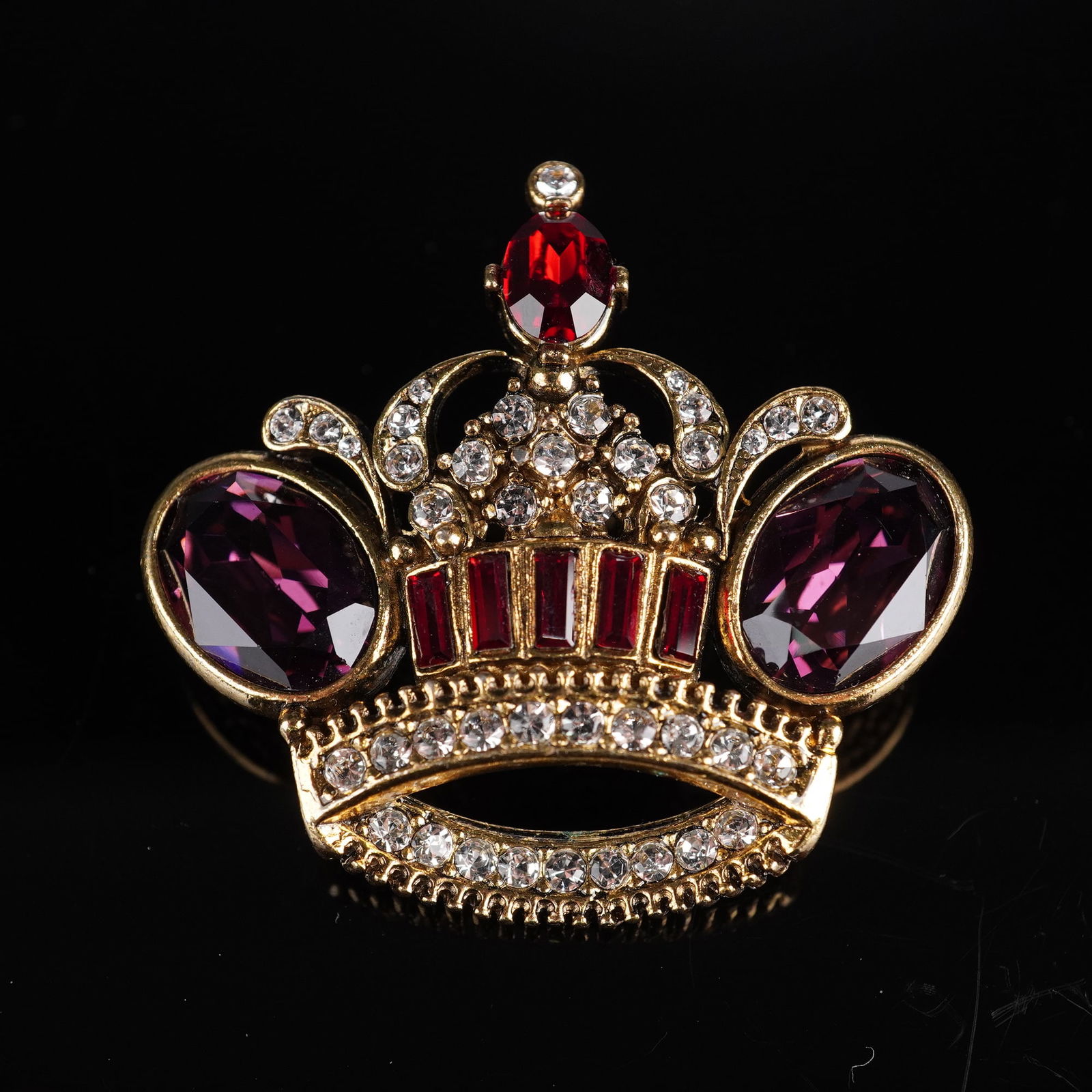 Escada Gold-Tone Crown Brooch with Paste Stones (1 of 4)
