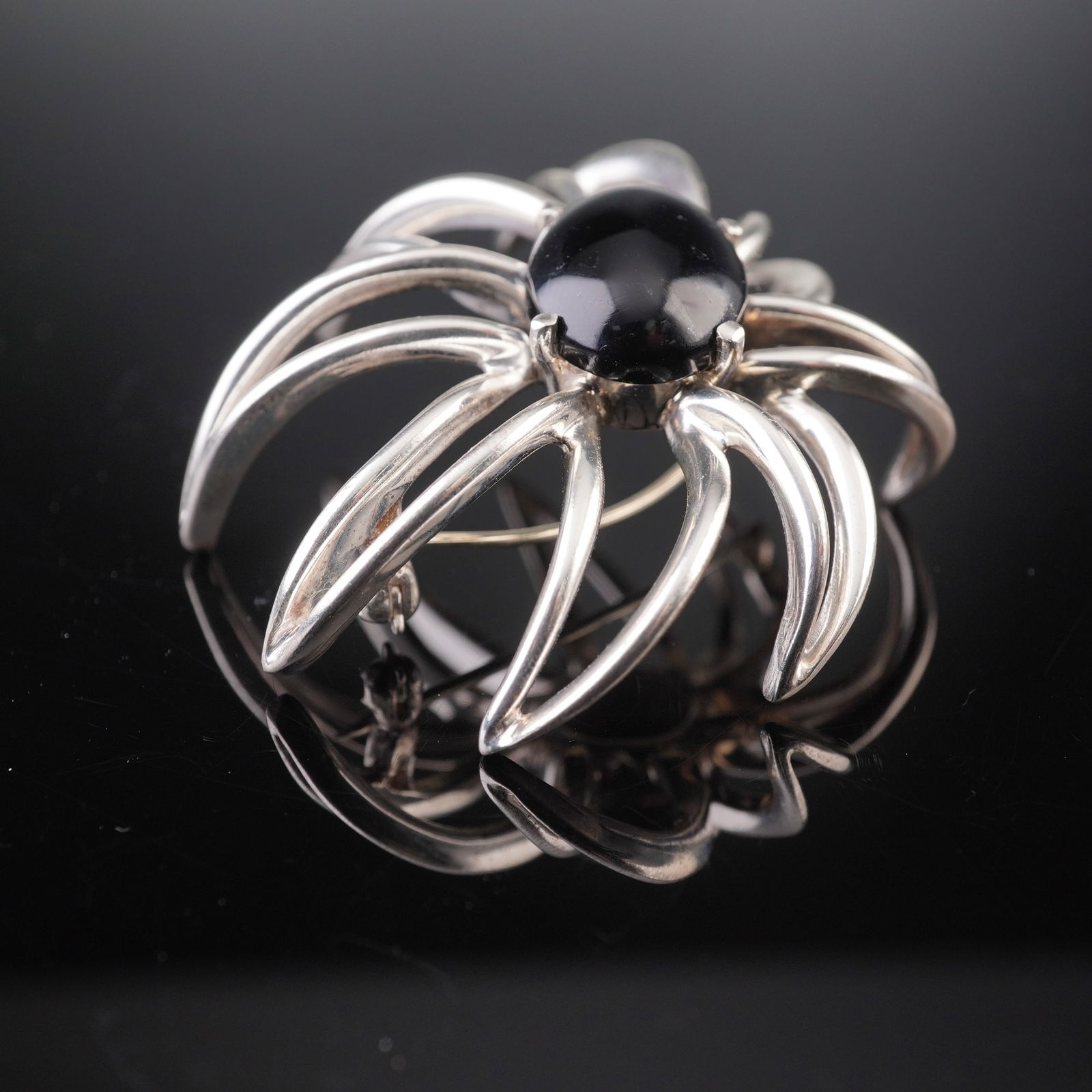 Tiffany & Co. 1995 Sterling Silver Fireworks Brooch with Onyx Cabochon (1 of 5)