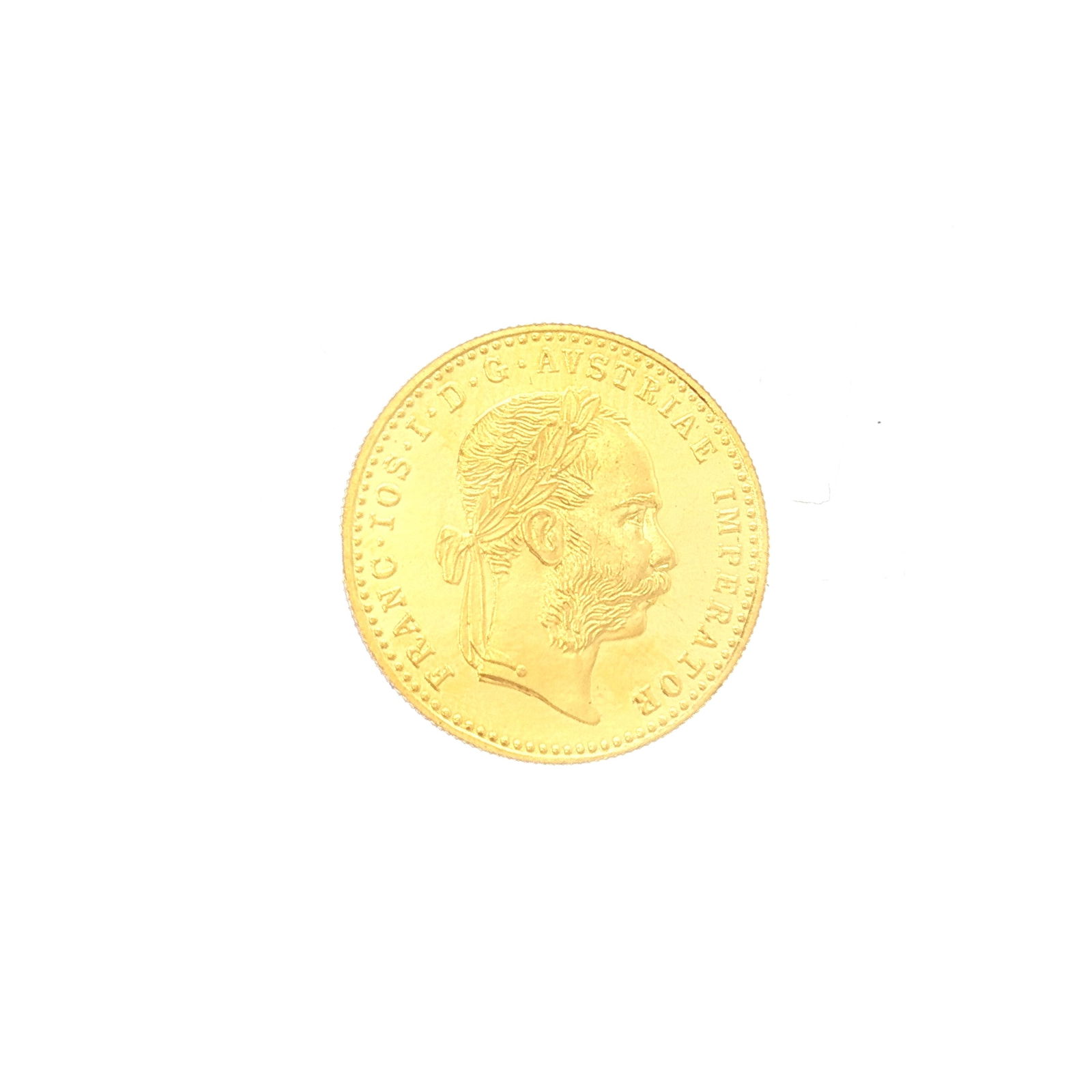 1915 Austria 1 Ducat Frances Joseph I Gold Coin: The obverse depicts bust of Franz Joseph right-facing with FRANC IOS I D G AUSTRIAE IMPERATOR. The reverse displays HUNGAR BOHEM GAL LOD ILL REX AA 1915. The coin is housed in a Jefferson Coin & Bulli