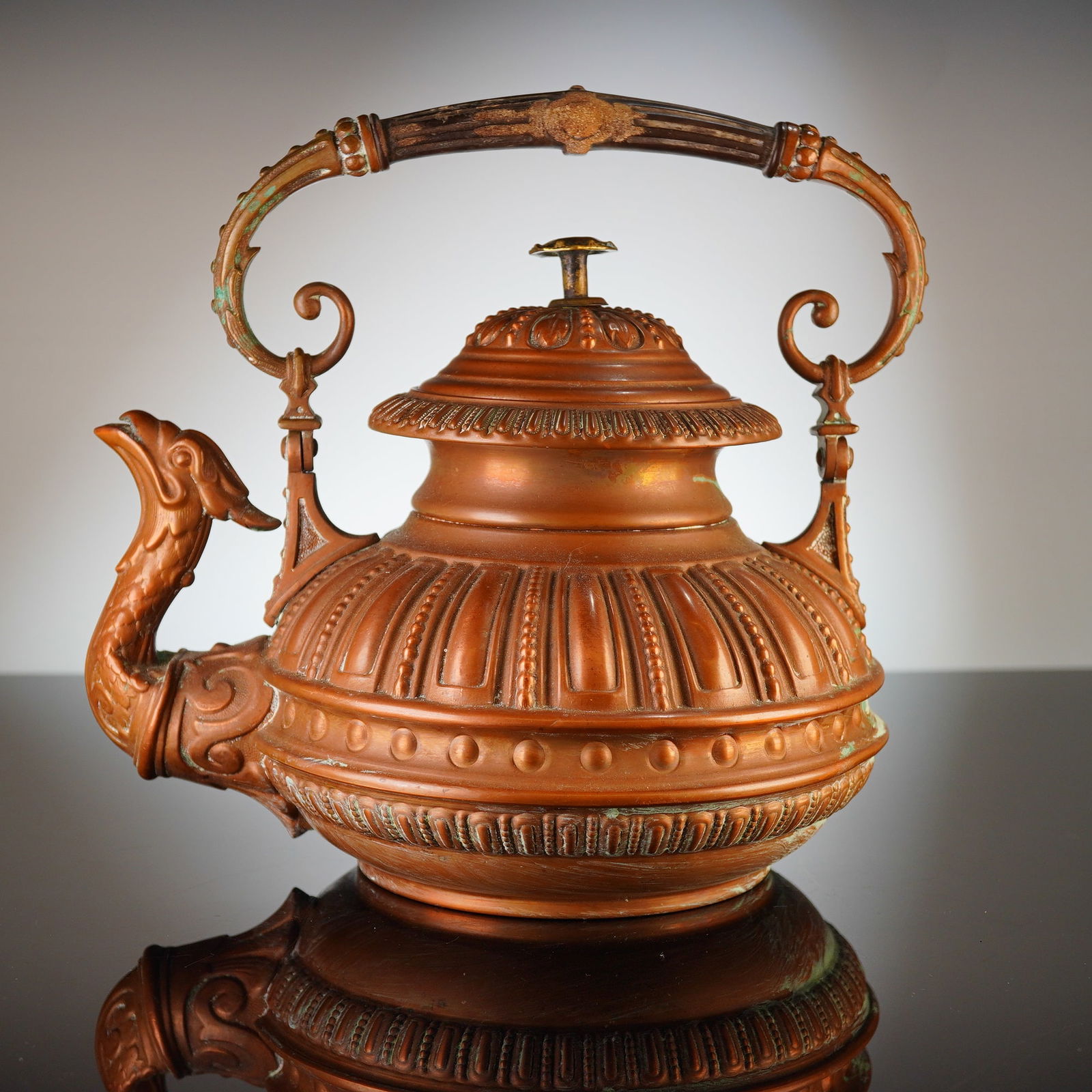 Ornate Copper Kettle with Tin Lining and Figural Spout (1 of 4)
