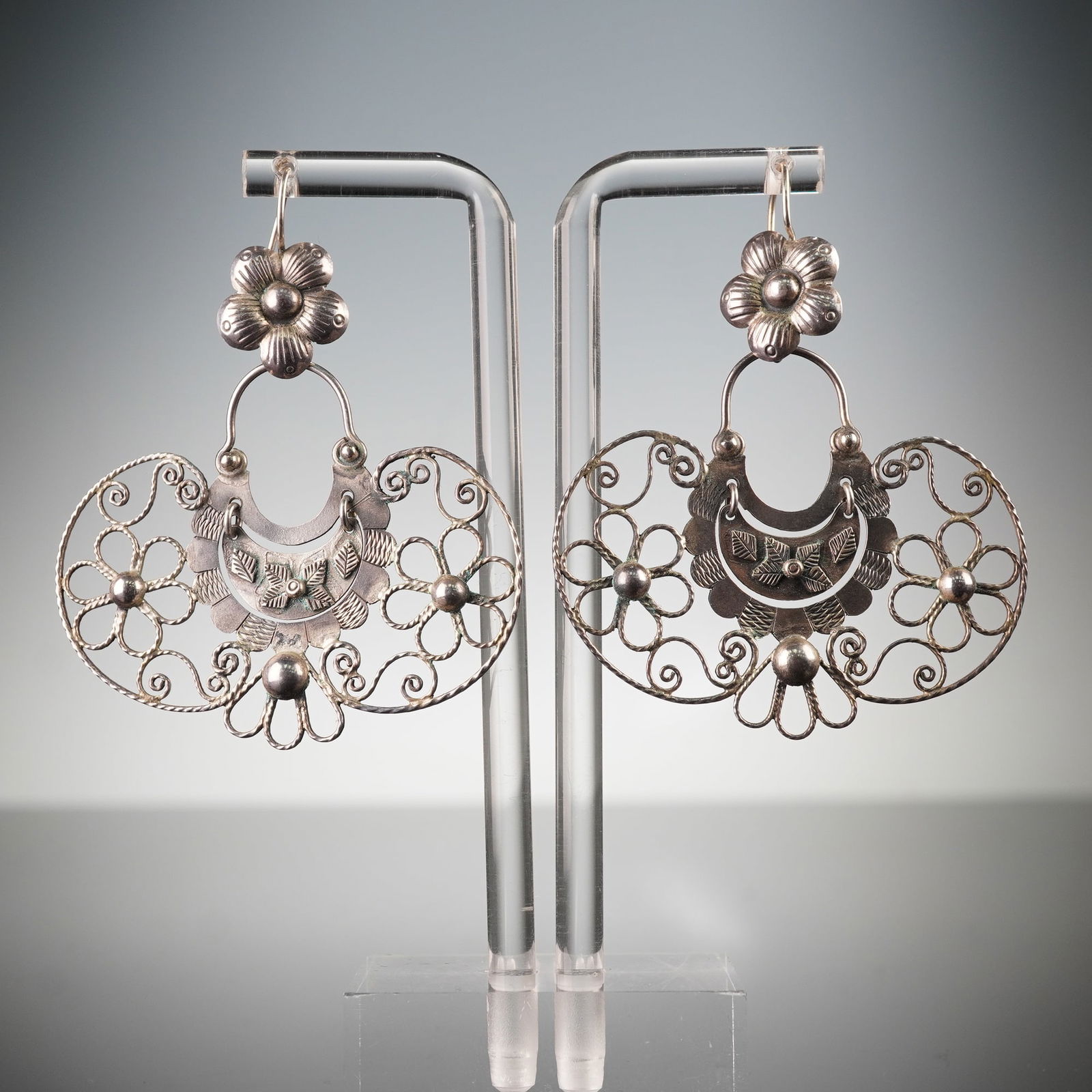 Vintage Mexican Sterling Silver Arracadas Dangle Earrings (1 of 4)