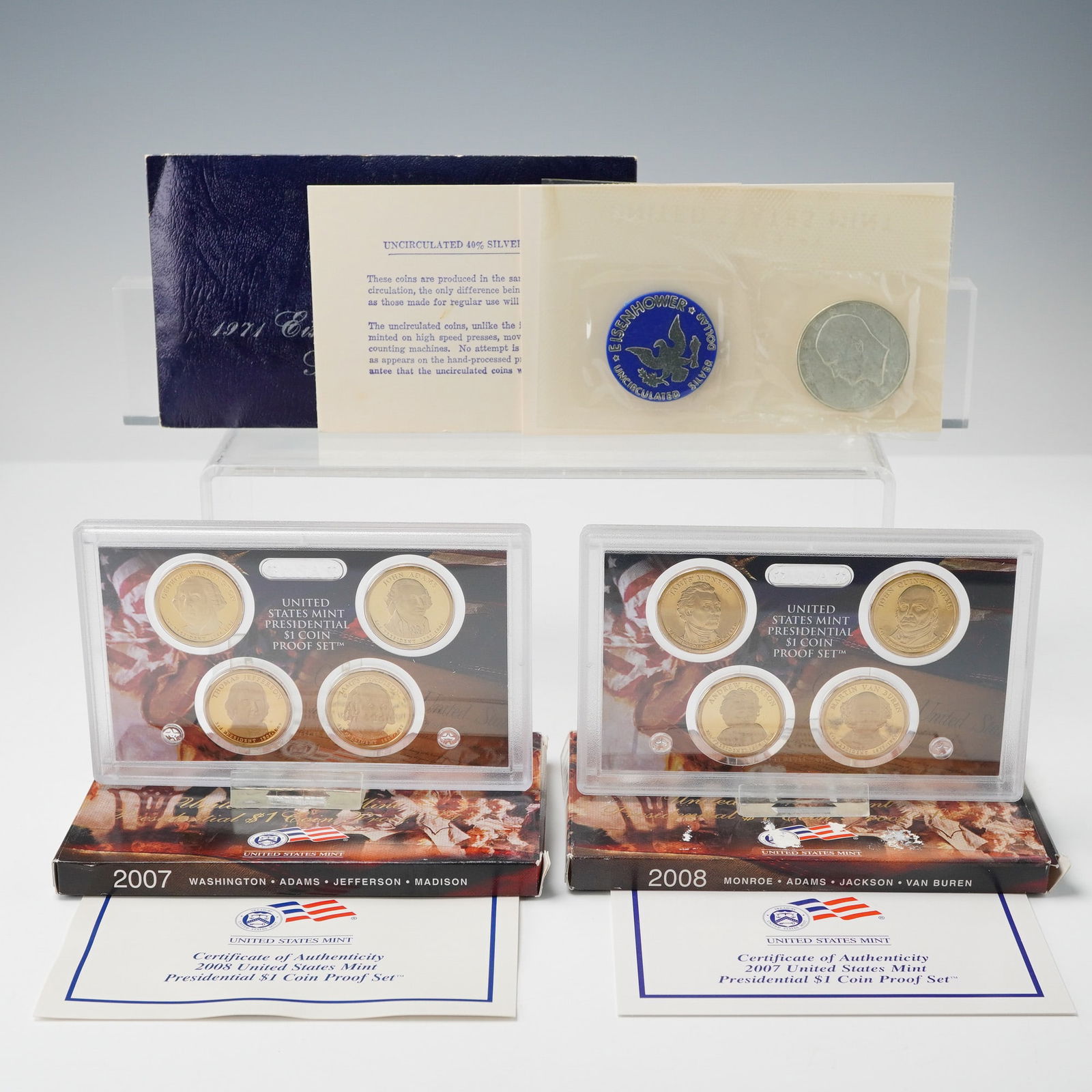 3pc 1971, 2007 & 2008 U.S. Presidential $1 Coin Proof Sets (1 of 9)